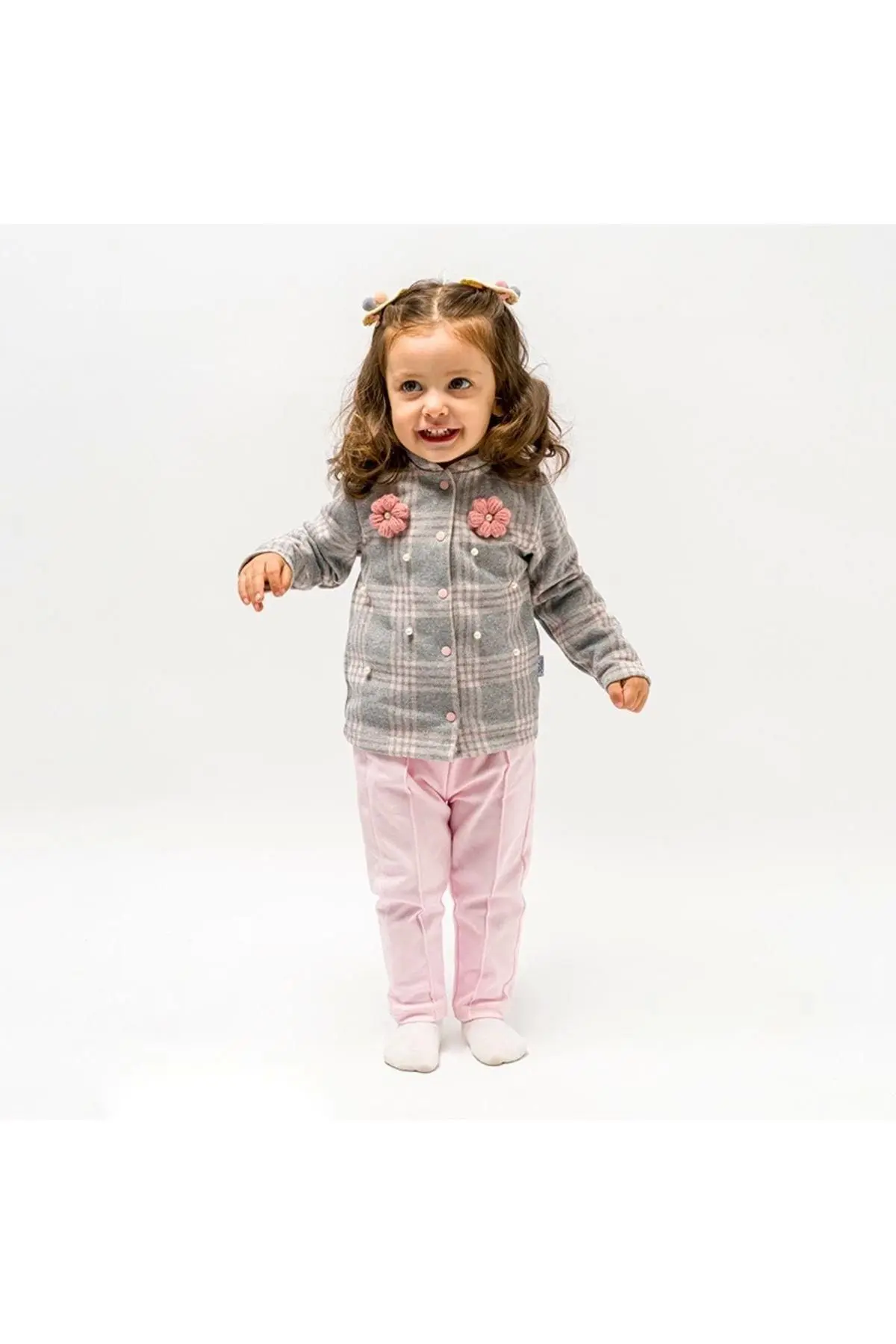 Kidex’s Baby Ekoseli Incili Bebek 3lü Takım Pembe