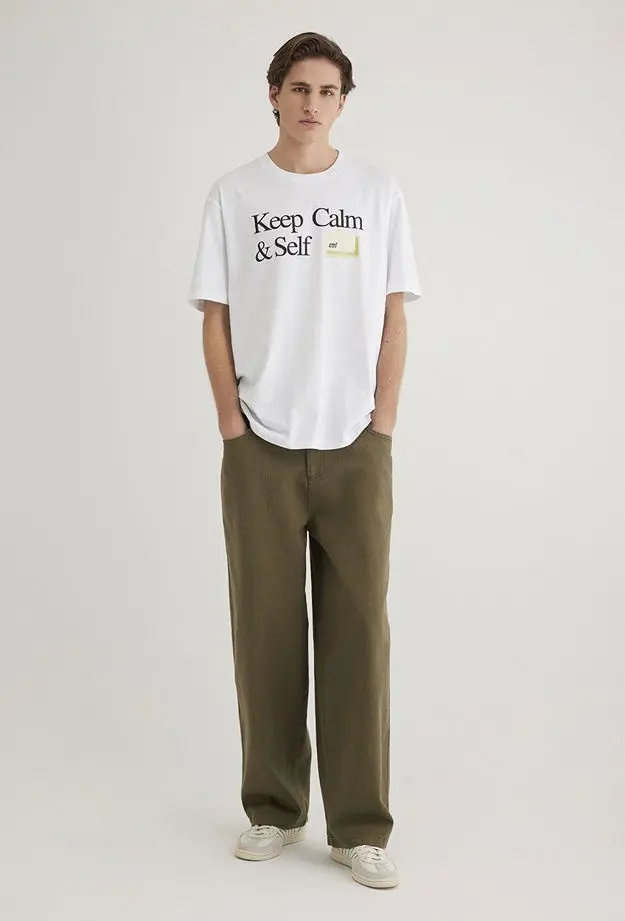 Mavi Mavi Keep Calm Baskılı Beyaz Tişört Loose Fit / Bol Rahat Kesim 0612463-620 S