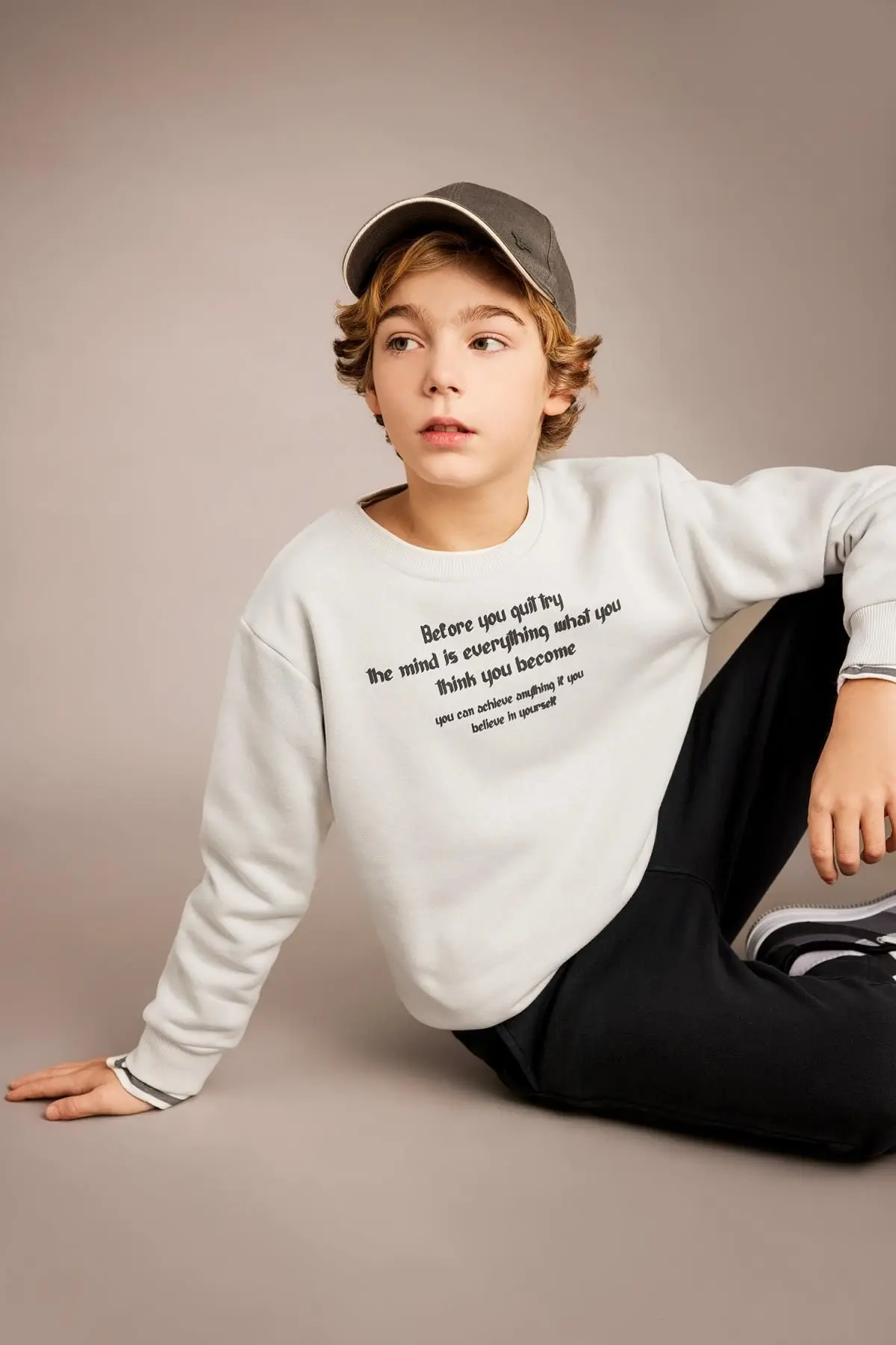 Defacto Erkek Çocuk Bisiklet Yaka Baskılı Kalın Sweatshirt B6315a823cw