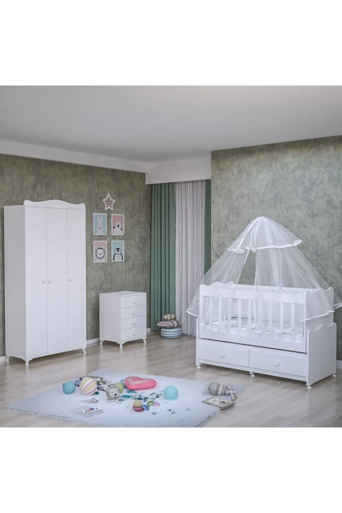 Garaj Home Elegant Yıldız 3 Kapaklı Bebek Odası Takımı - Yatak Ve Uyku Seti Kombinli Uyku Seti Mavi