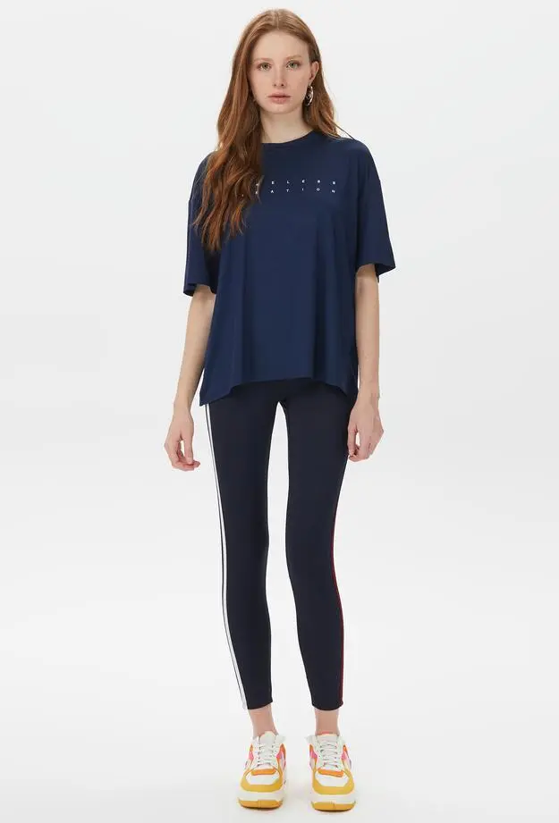 Tommy Hilfiger Tommy Hilfiger Hw Split Tape Legging 7/8 Kadın Mavi Tayt