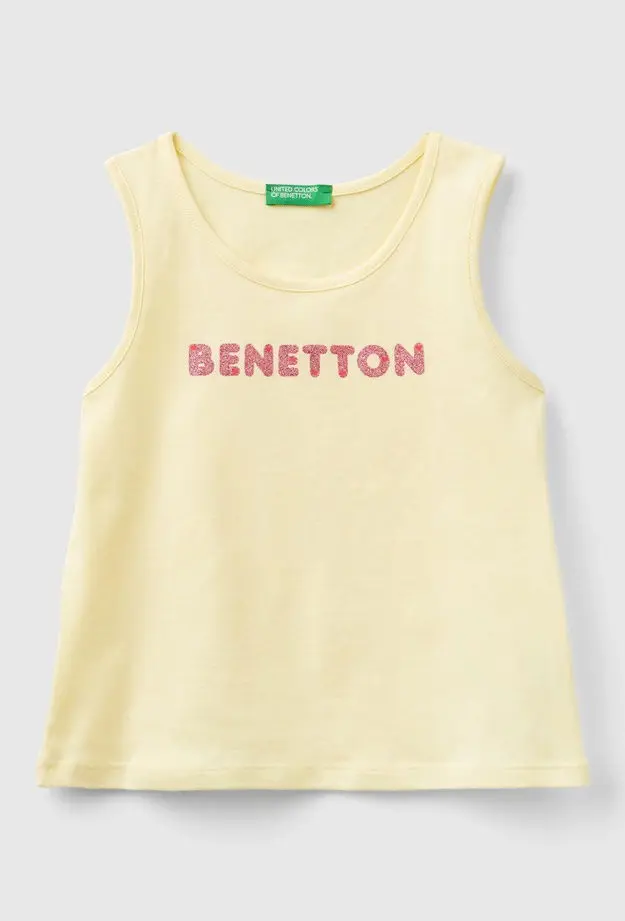 United Colors of Benetton Kız Çocuk Sarı Simli Logo İşlemeli Atlet 12-18 Ay