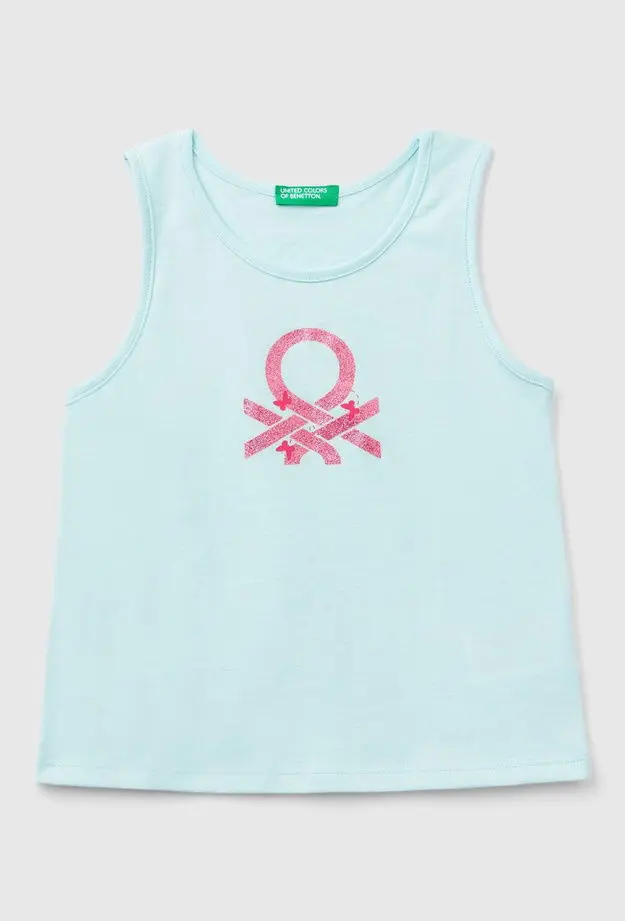 United Colors of Benetton Kız Çocuk Su Yeşili Simli Logo İşlemeli Atlet 18-24 Ay