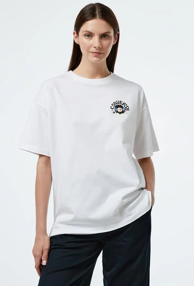 Converse Converse Music Graphic Oversized Fit Kadın Beyaz T-Shirt