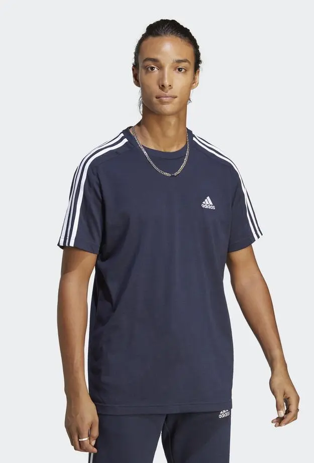 adidas adidas Essentials Single Jersey 3-Stripes Erkek Mavi Günlük T-Shirt S