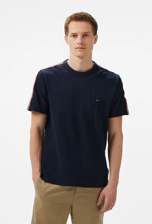 Tommy Hilfiger Tommy Hilfiger Global Stripe Tape Erkek Mavi T-Shirt S