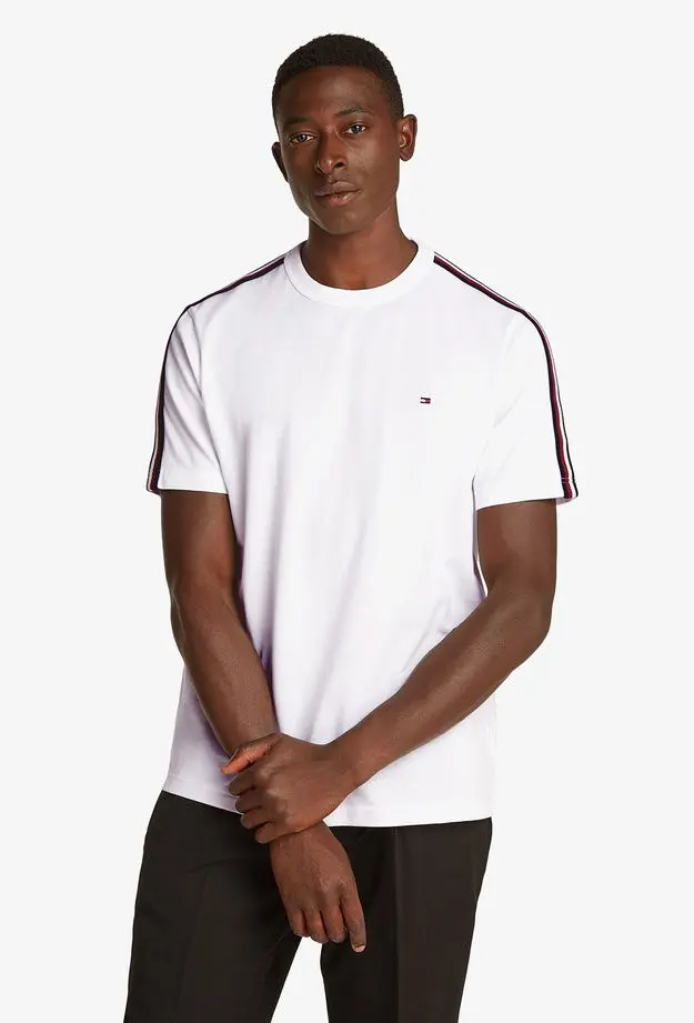 Tommy Hilfiger Tommy Hilfiger Global Stripe Tape Erkek Beyaz T-Shirt S