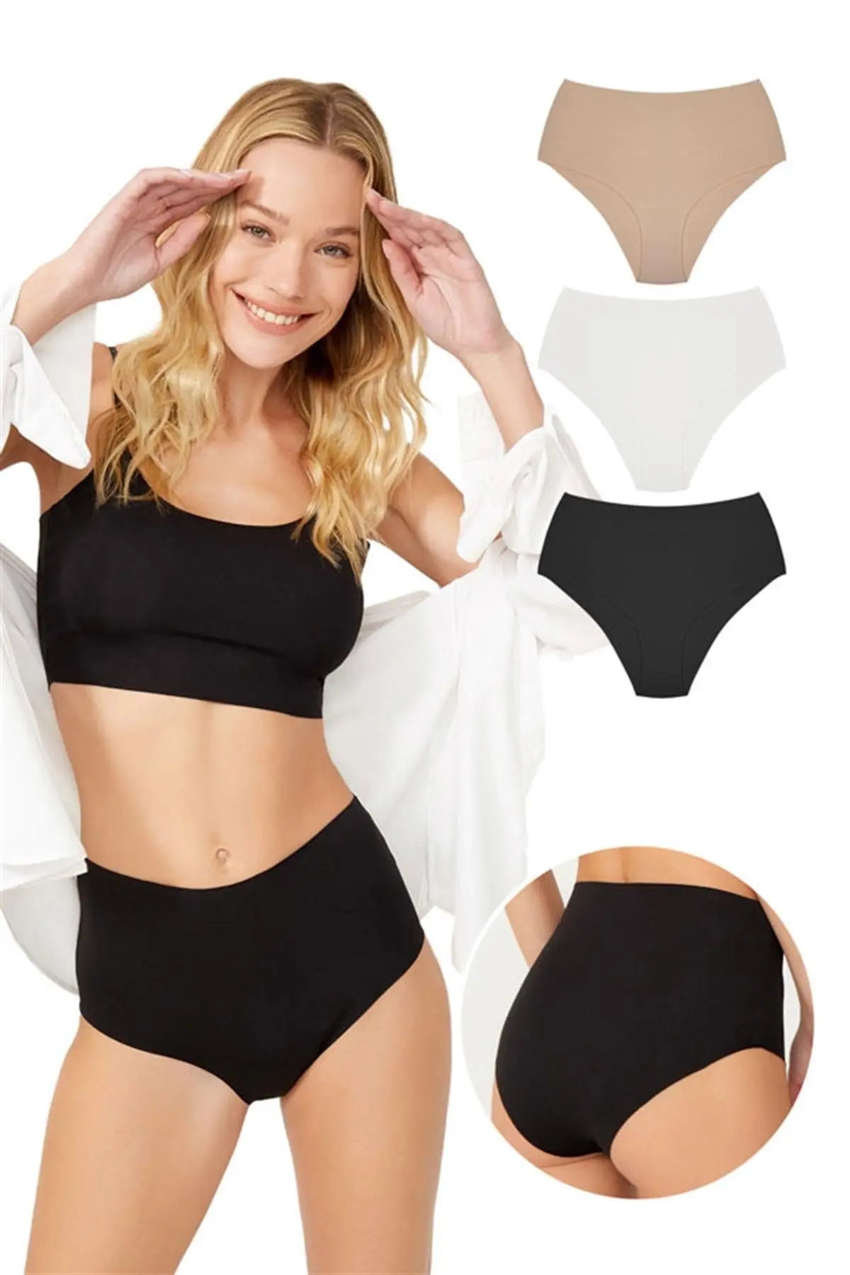 Cottonhill Yüksek Bel Basic Lazer Kesim Bikini Külot 3'lü Paket - 6 Renkli-10