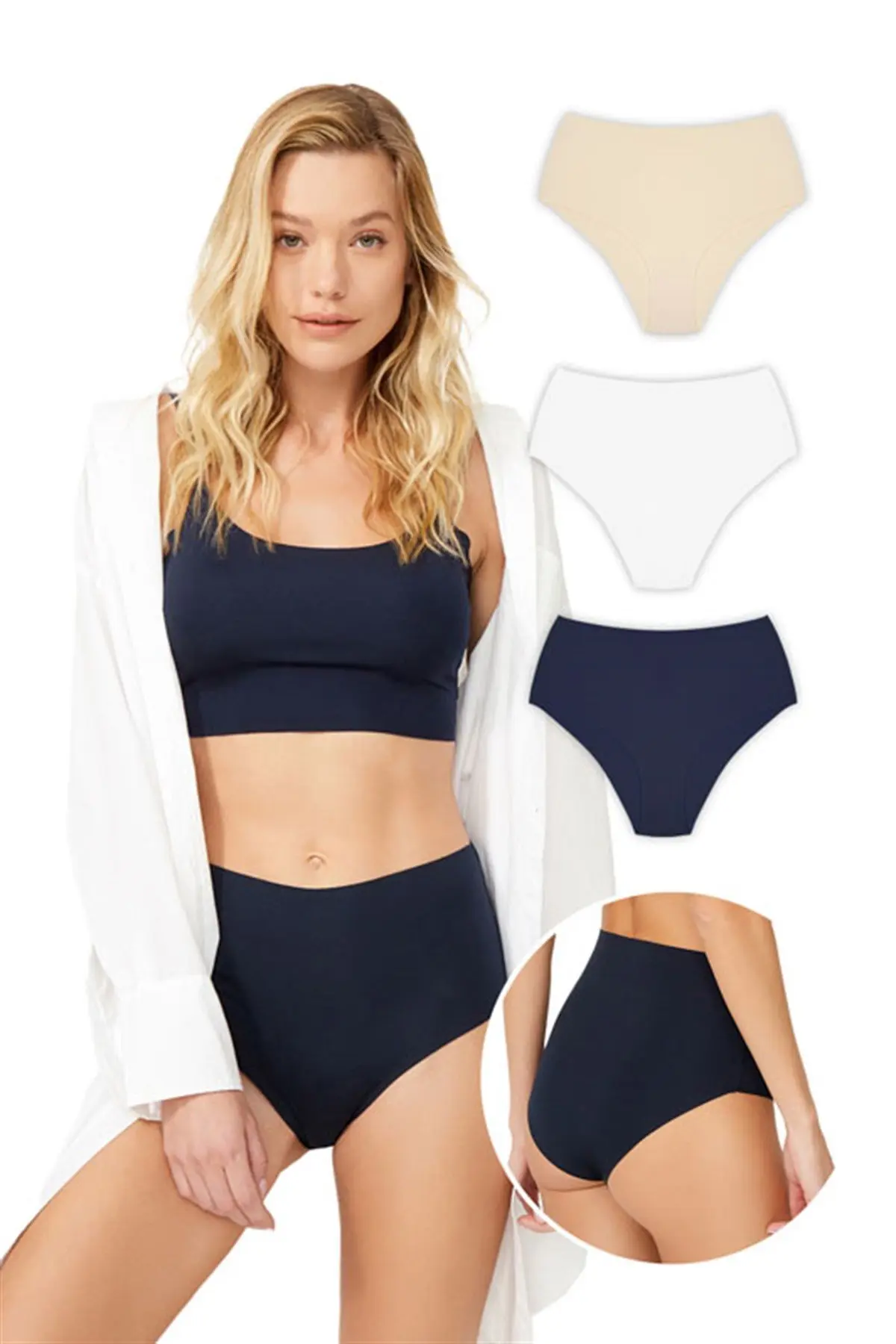 Cottonhill Yüksek Bel Basic Lazer Kesim Bikini Külot 3'lü Paket - 3 Renkli3