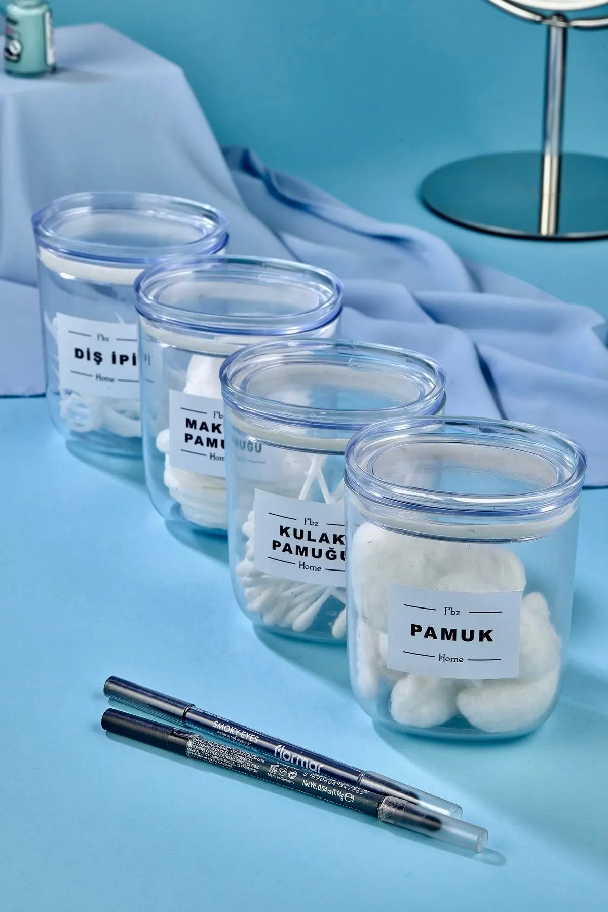 FBZhome 4'lü Dekoratif Kulak Pamuğu & Pamuk & Makyaj Pamuğu & Diş Ipi Saklama Kutusu 400 Ml Akrilik Set