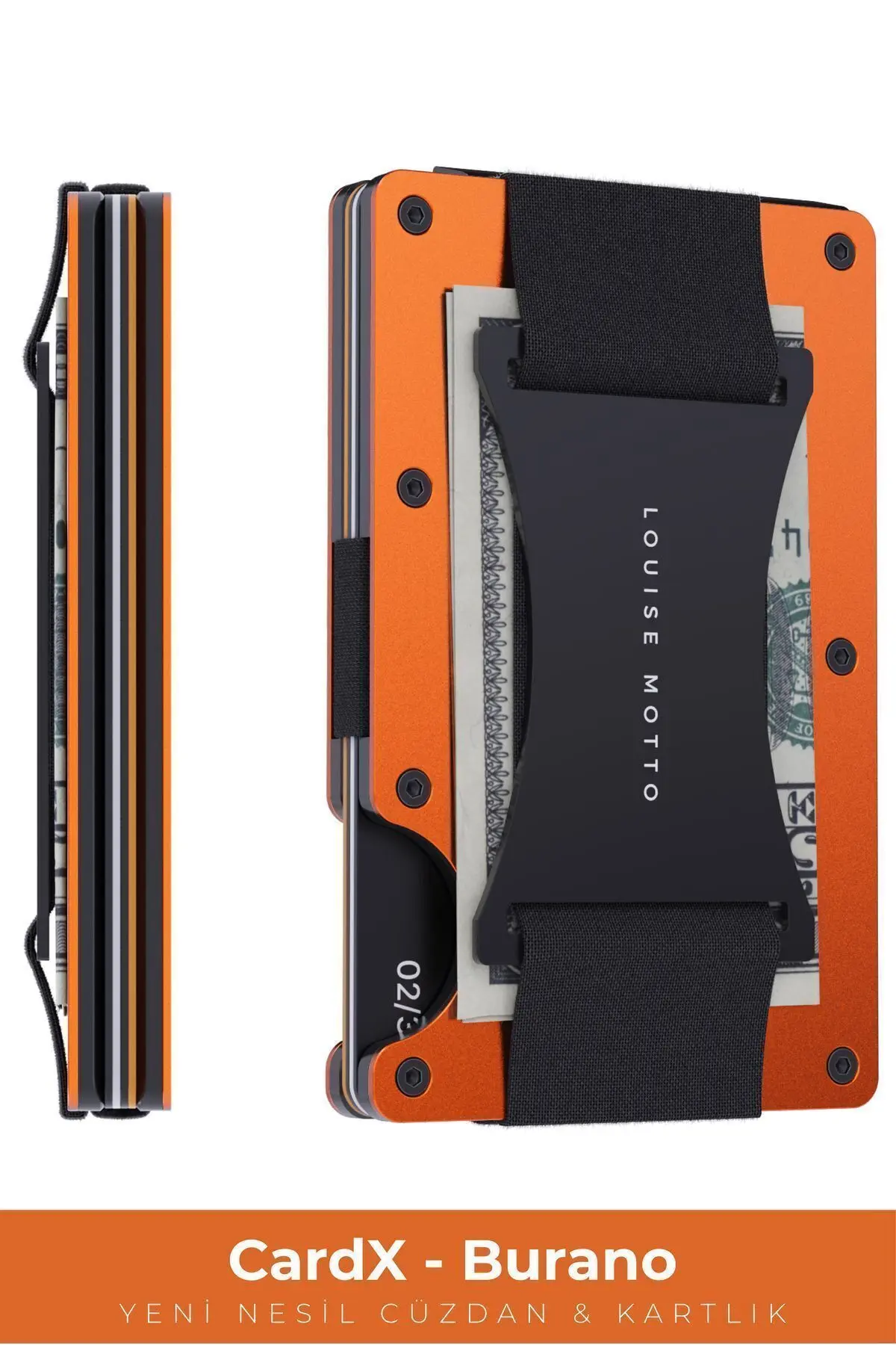 Louise Motto Cardx - Burano Strap - Yeni Nesil Minimalist Cüzdan & Kartlık Premium Malzeme, Rfıd, (TURUNCU) Turuncu