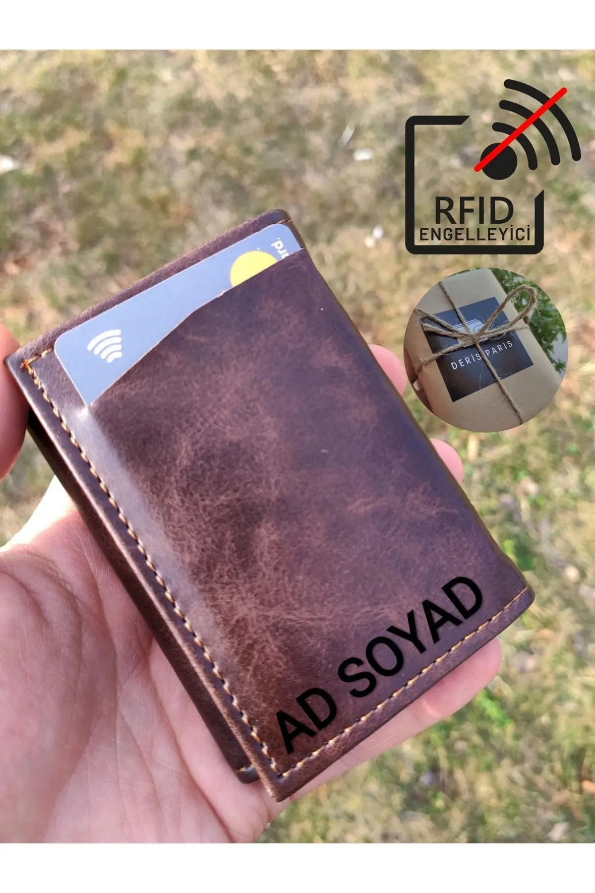 YNS LEATHER Mekanizmalı Cüzdan Erkek Kartlık Cüzdan Isim Baskılı Kişiye Özel Kahverengi