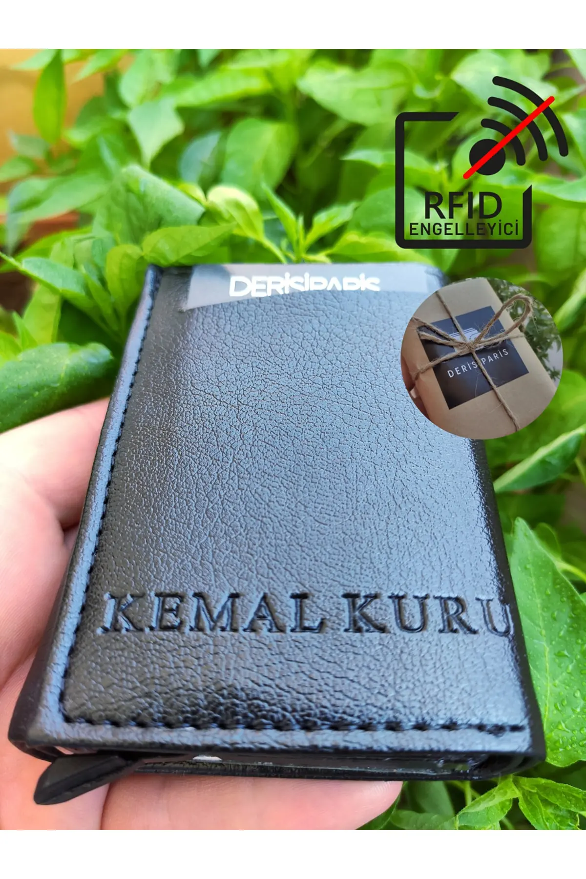 YNS LEATHER Mekanizmalı Cüzdan Erkek Kartlık Cüzdan Isim Baskılı Kişiye Özel Siyah