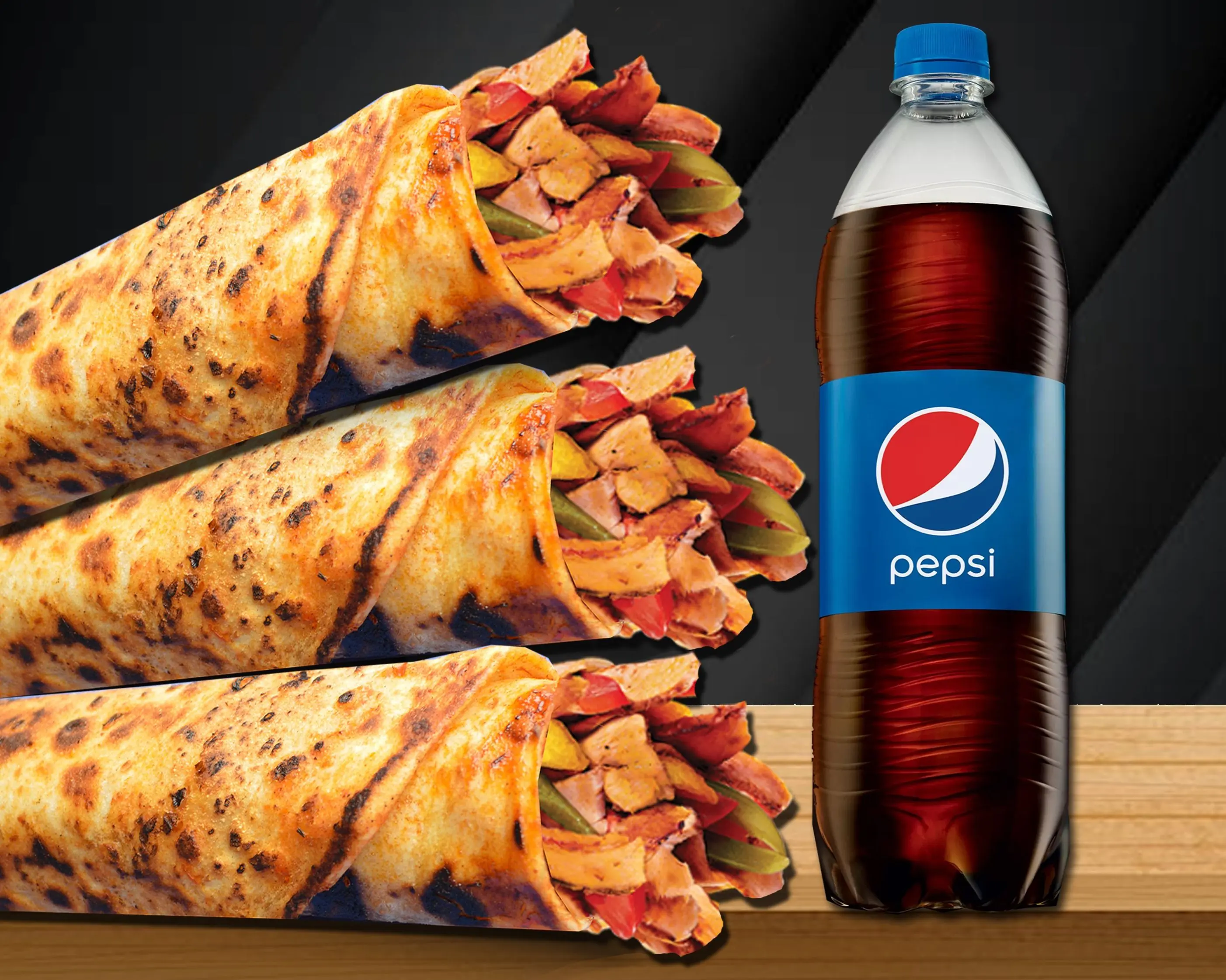 3'lü Mega Tavuk Döner Dürüm (40 cm.) Menü