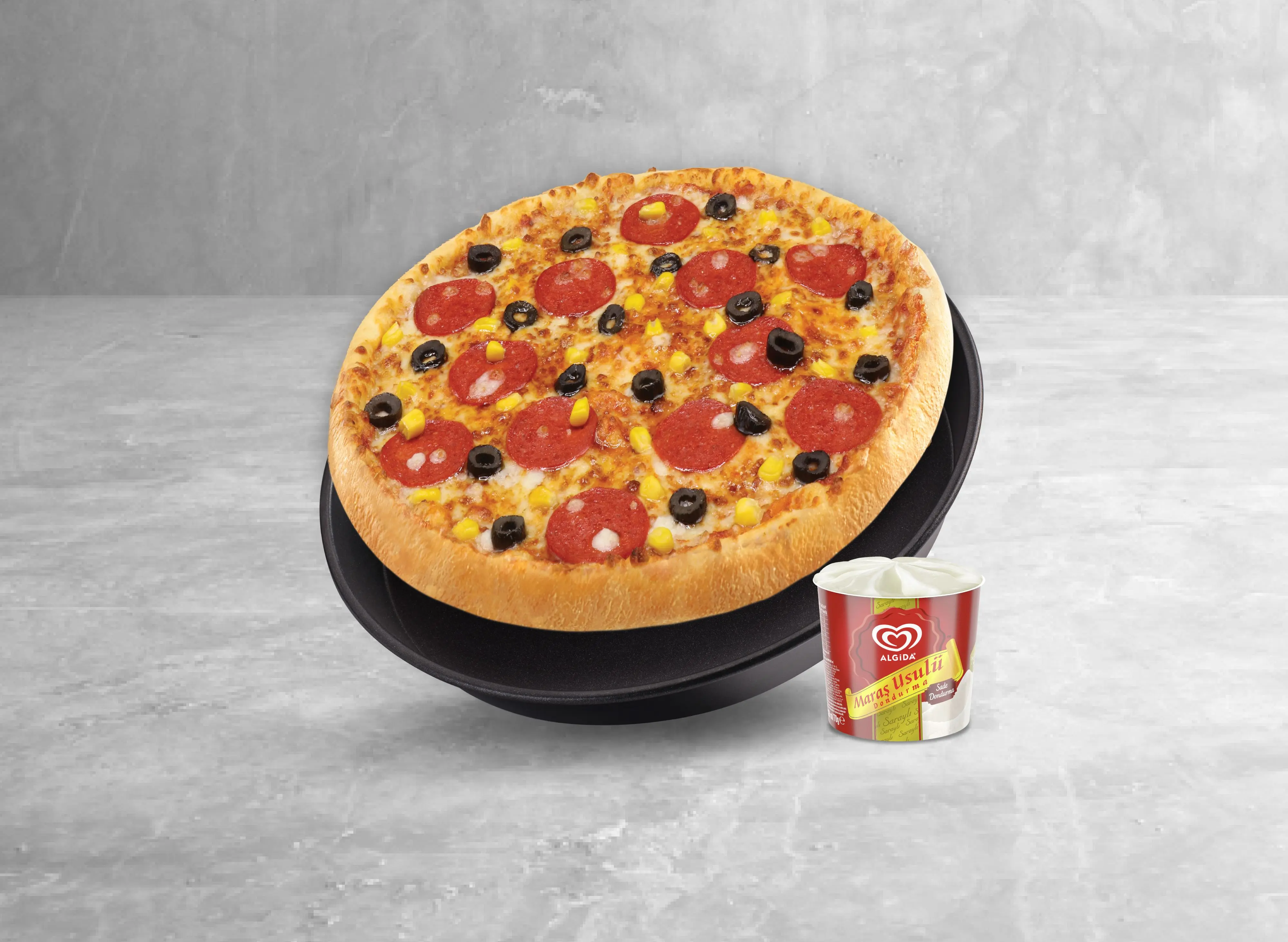 Orta Boy Pan Pizza + Algida Dondurma (Algida Menüsü)