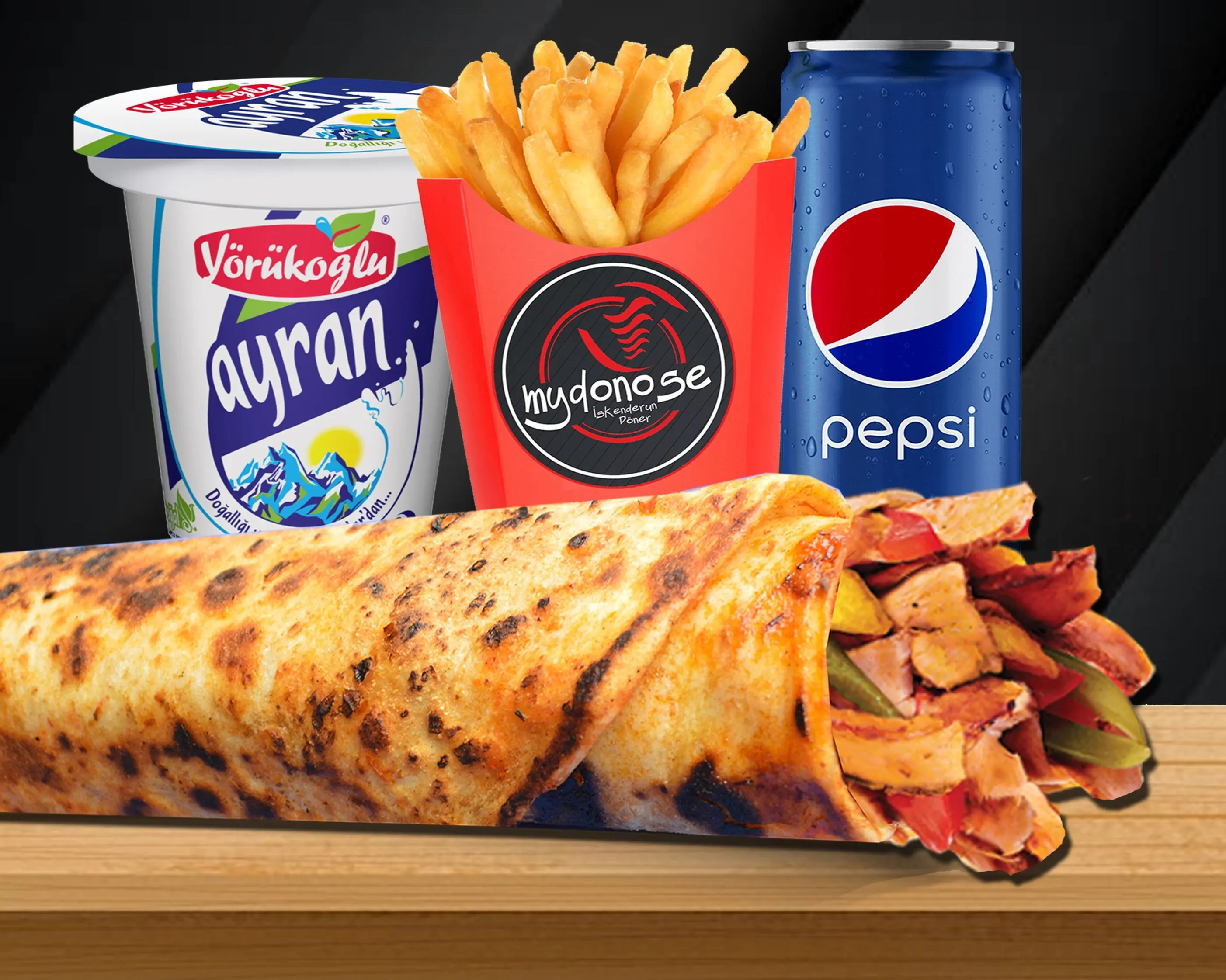 Cheddarlı Mega Tavuk Döner Dürüm (40 cm.) Menü