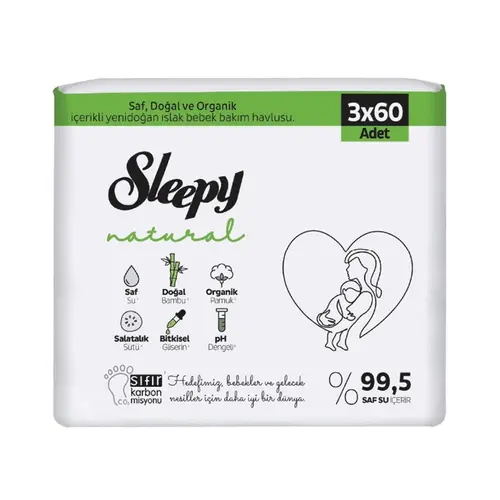Sleepy Islak Havlu Natural 3 x 60 Adet
