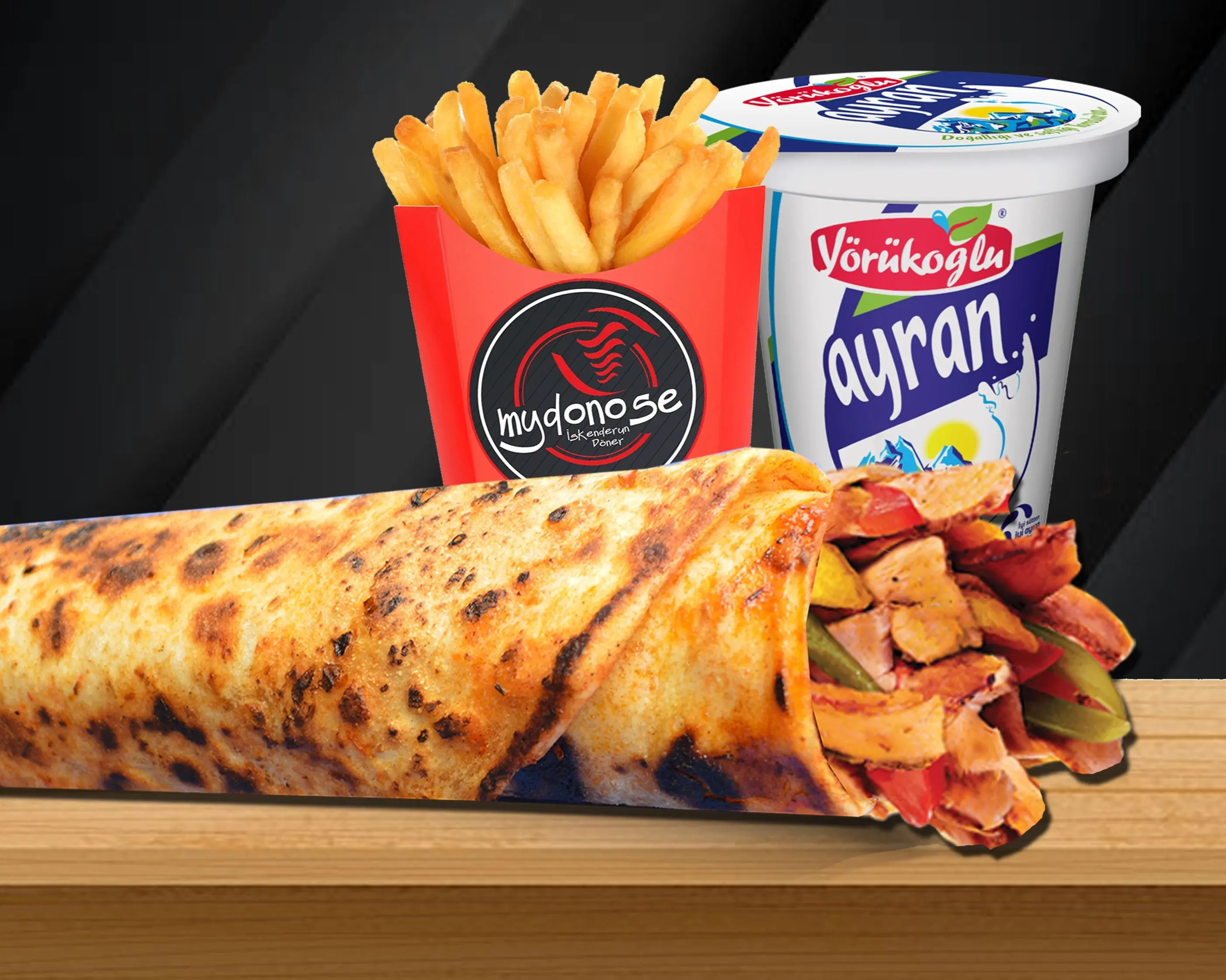 Mega Tavuk Döner Dürüm (40 cm.) & Ayran Menü