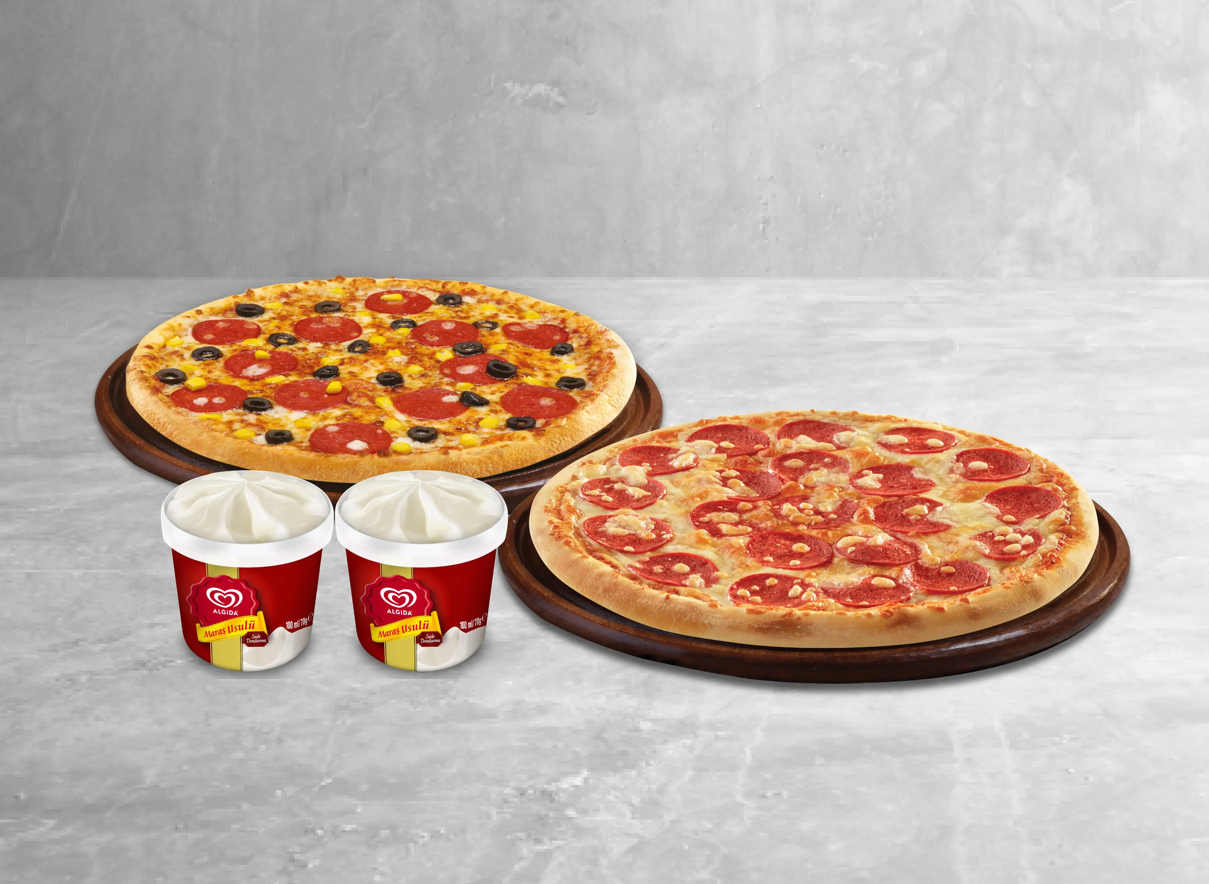 2 Orta Boy Pizza + 2 Adet Algida Dondurma (Algida Menüsü)