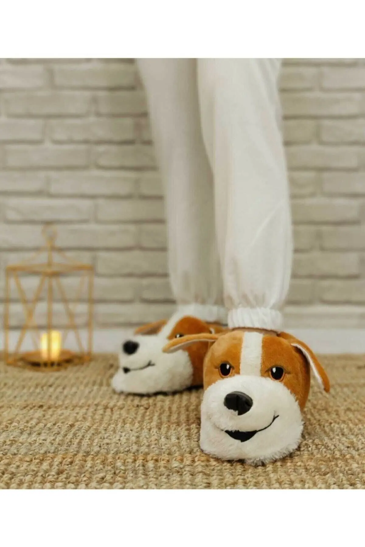 PNR TERLİK Erkek Taba Beyaz Köpekli Panduf Ev Içi Bot