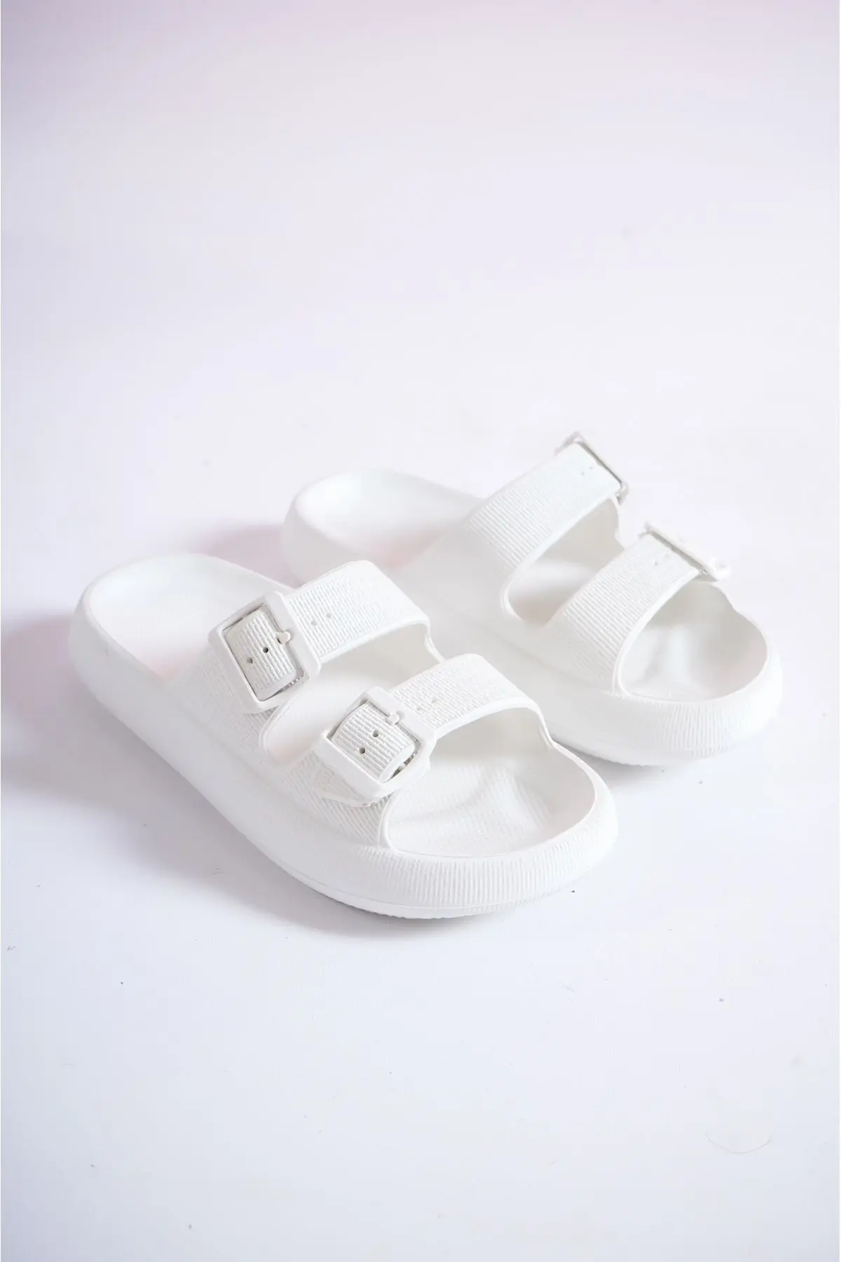 Lily Beyaz Çift Bant Eva Platfrom Günlük Yazlık Plaj Terliği