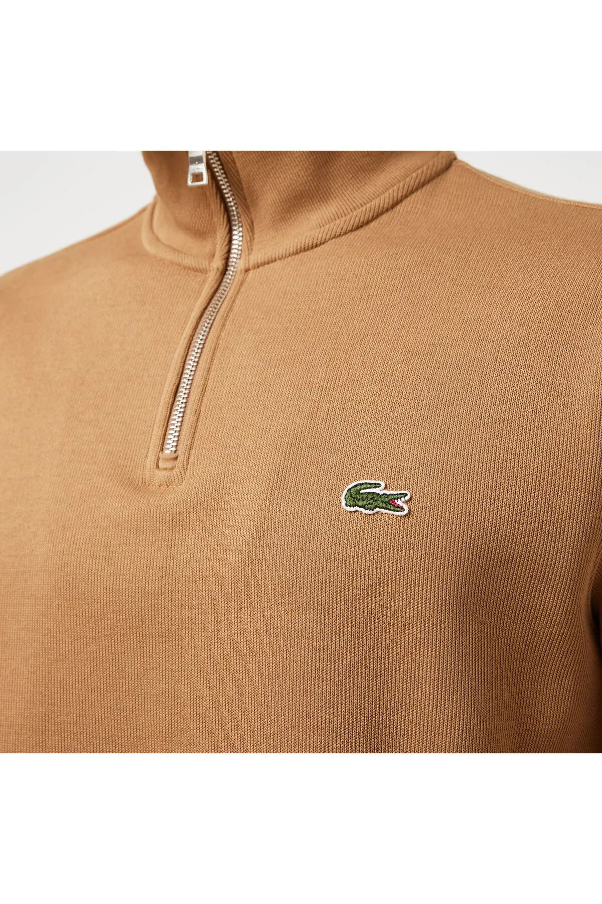 Erkek Classic Fit Yarım Fermuarlı Kahverengi Sweatshirt