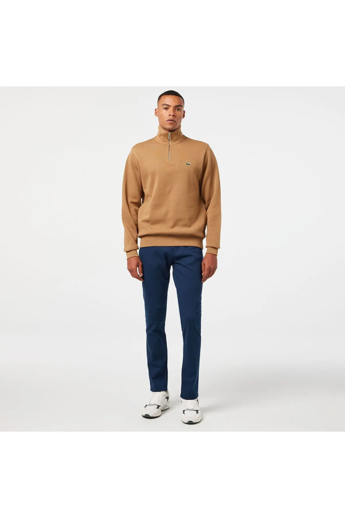 Erkek Classic Fit Yarım Fermuarlı Kahverengi Sweatshirt