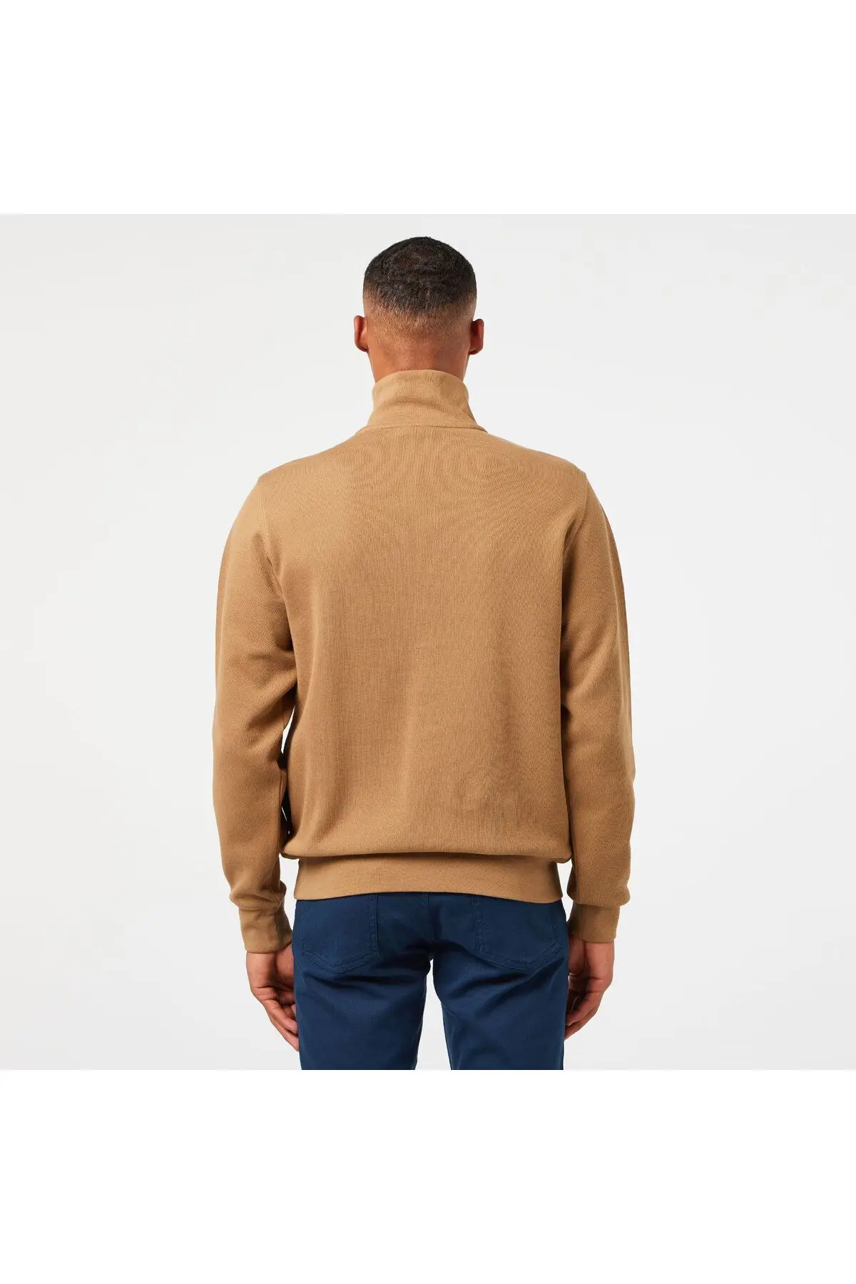 Erkek Classic Fit Yarım Fermuarlı Kahverengi Sweatshirt
