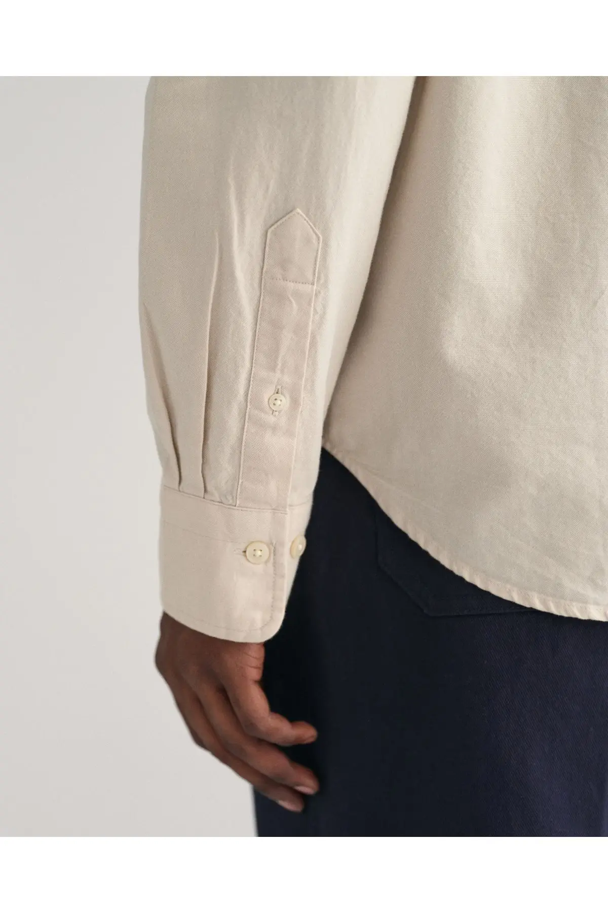 Erkek Bej Regular Fit Düğmeli Yaka Oxford Gömlek