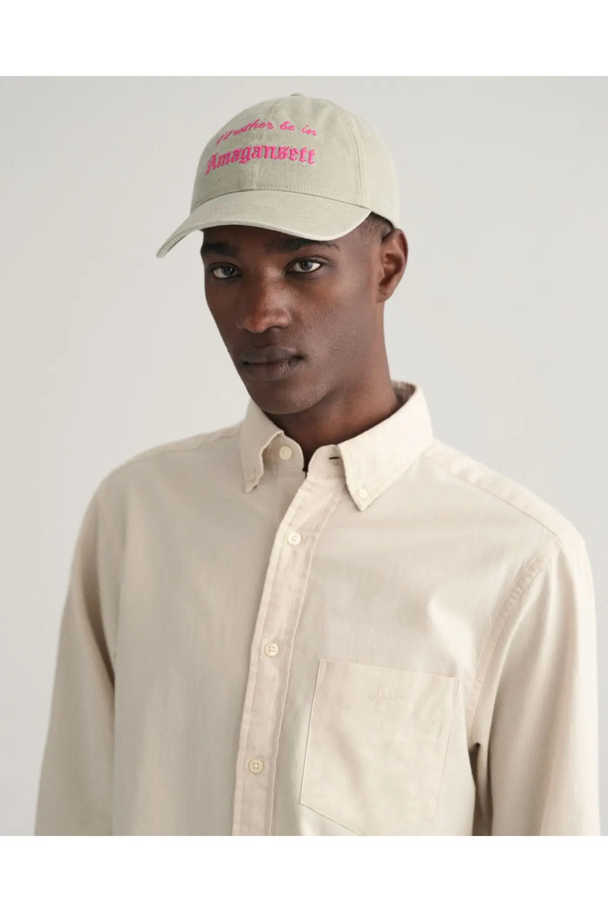 Erkek Bej Regular Fit Düğmeli Yaka Oxford Gömlek