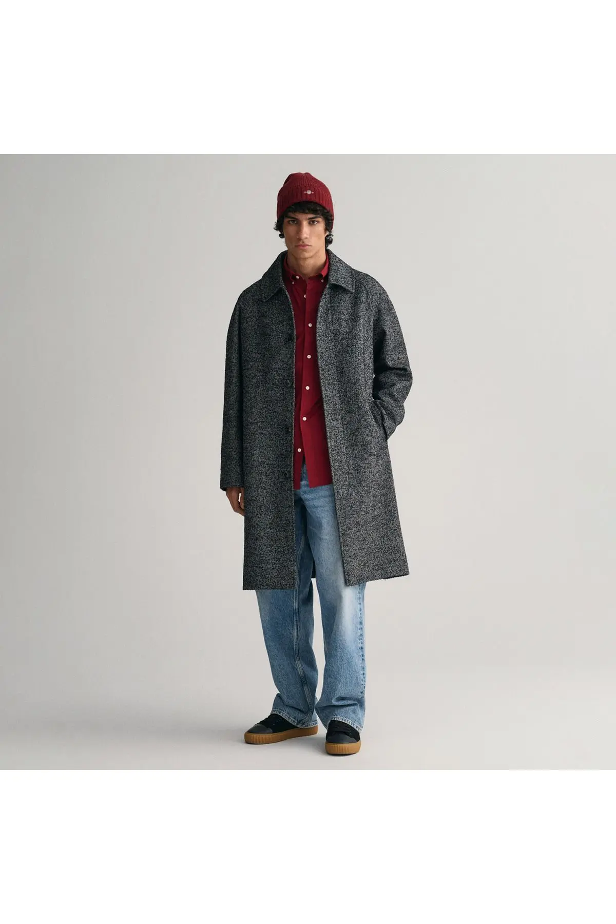 Erkek Bordo Regular Fit Düğmeli Yaka Gömlek