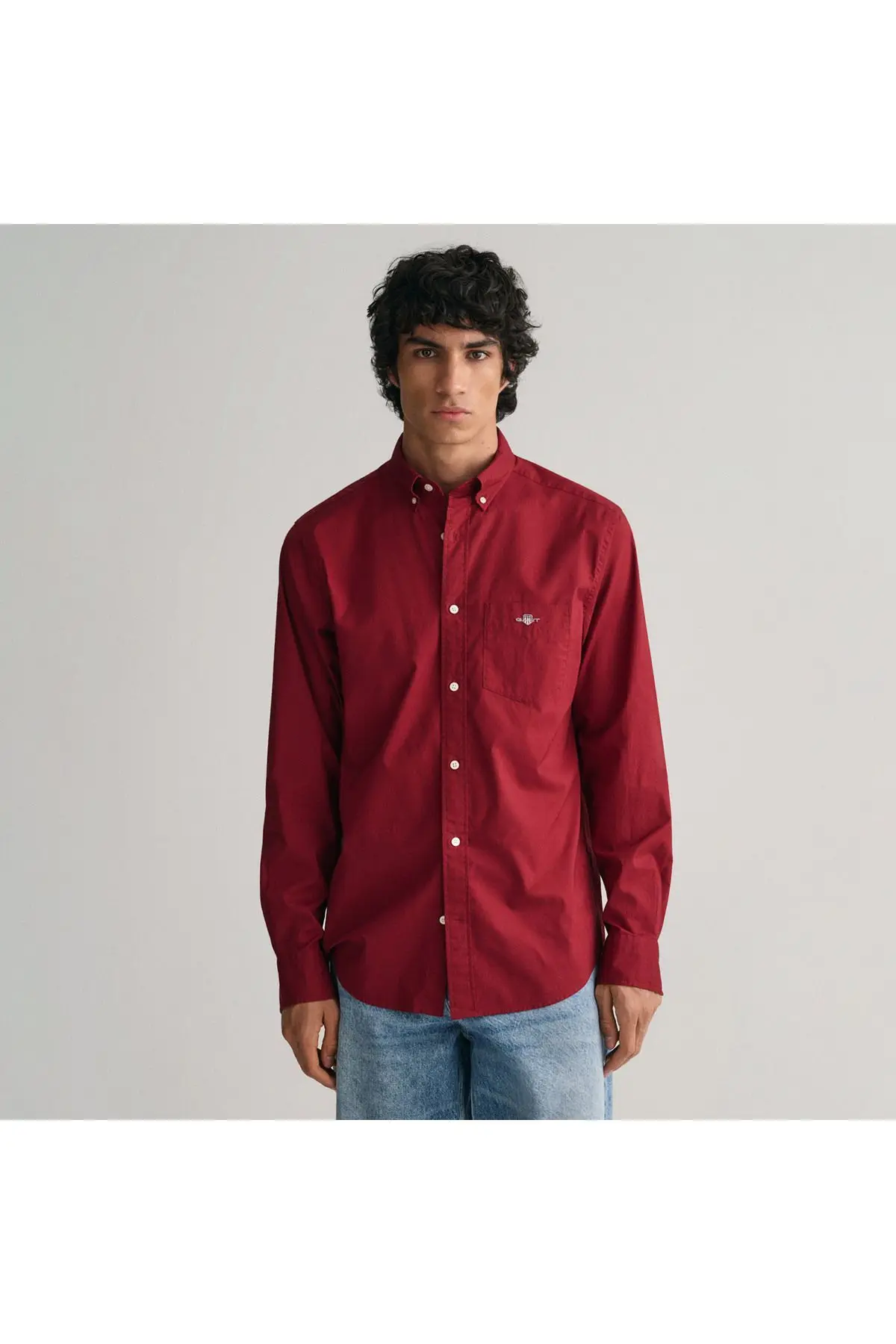 Erkek Bordo Regular Fit Düğmeli Yaka Gömlek