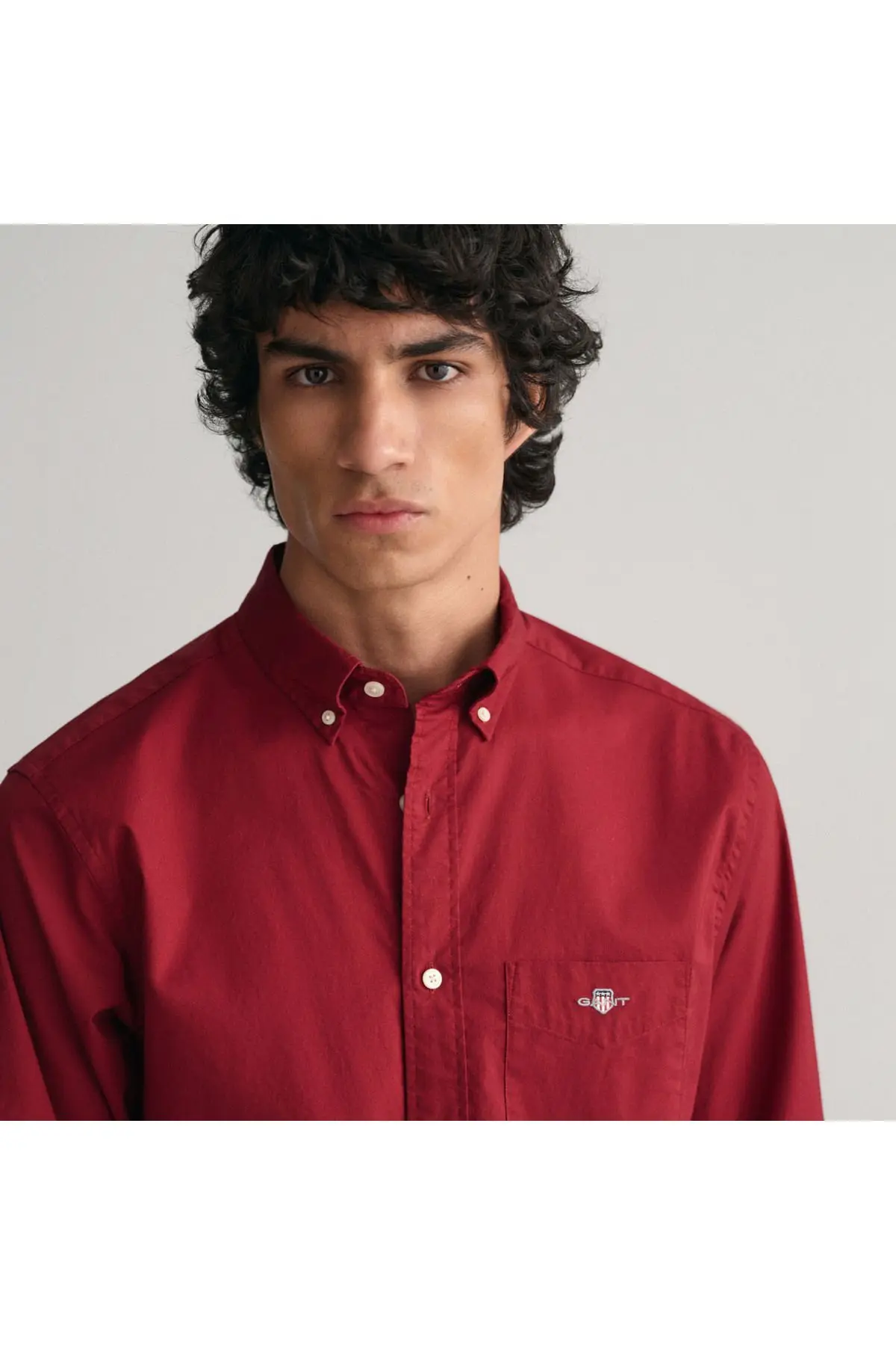 Erkek Bordo Regular Fit Düğmeli Yaka Gömlek