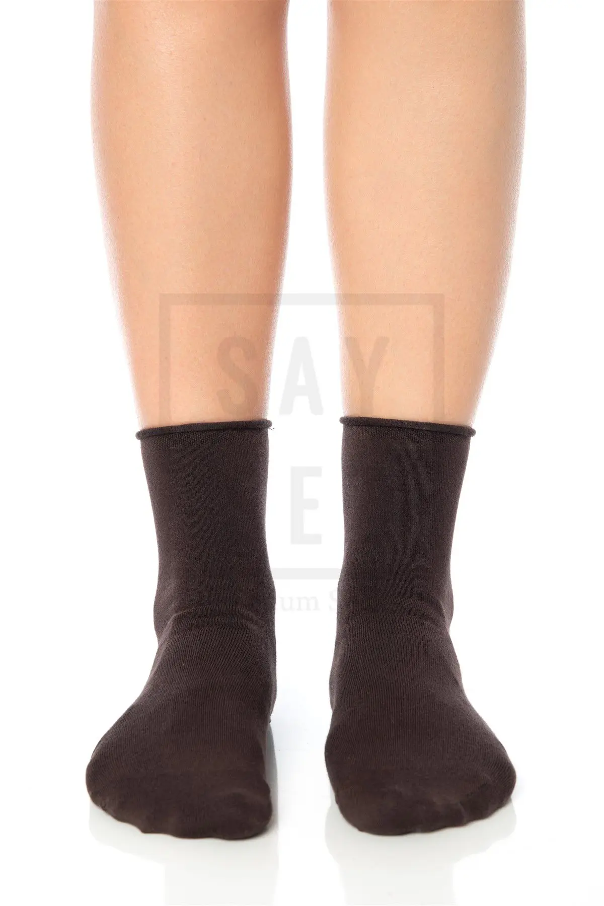 Bambu Kadın Lastiksiz Kahverengi Soket Dikişsiz Premium Çorap 3'lü Paket / İz Bırakmaz-Sıkmaz Çorap