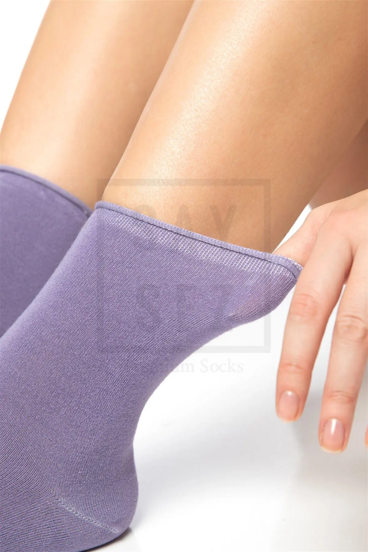 Bambu Kadın Lastiksiz Lila-Mor Soket Dikişsiz Premium Çorap 3'lü Paket / İz Bırakmaz / Sıkmaz Çorap