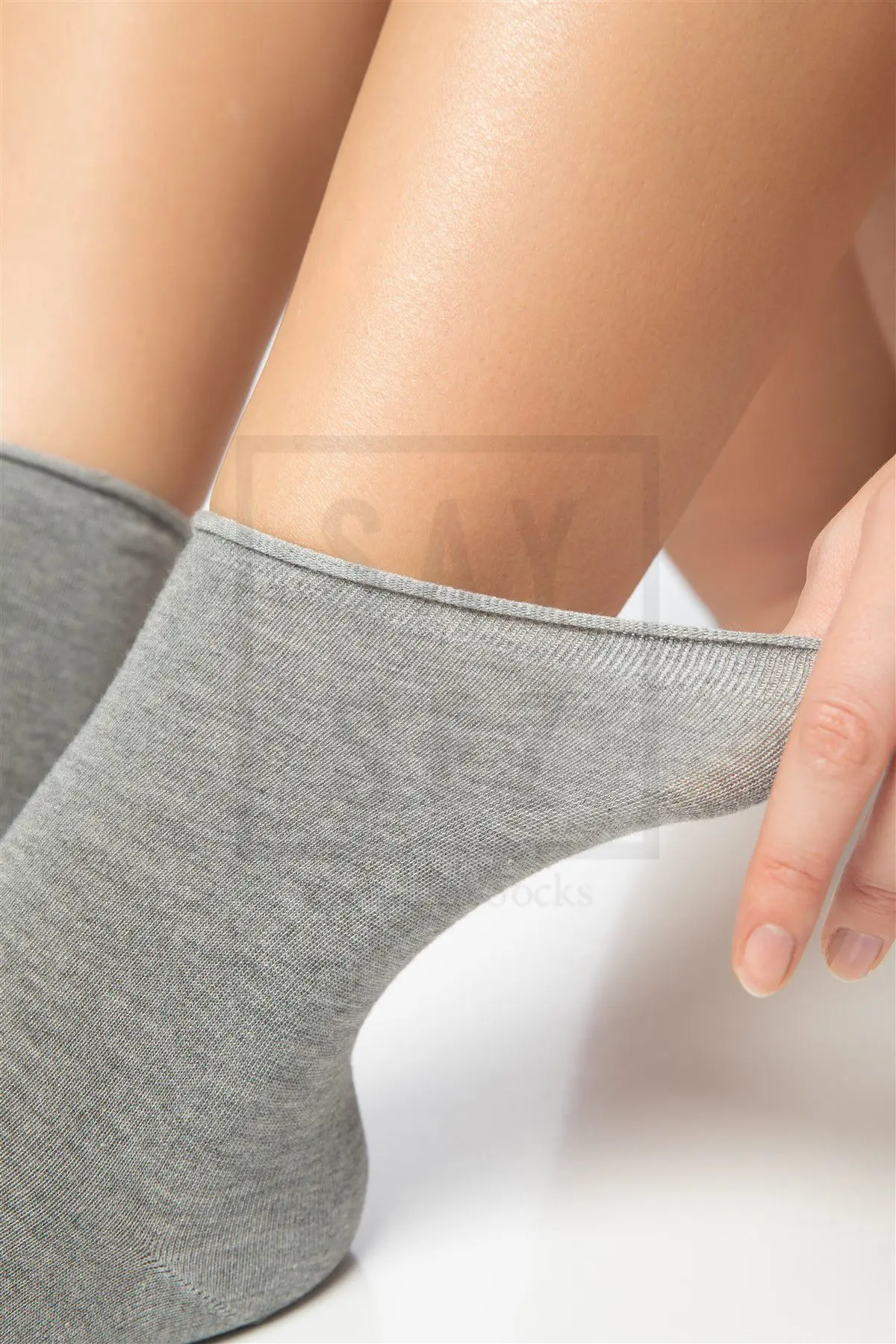 Bambu Kadın Lastiksiz Gri-Pembe-Lila Soket Dikişsiz Premium Çorap 3'lü Paket / İz Bırakmaz - Sıkmaz