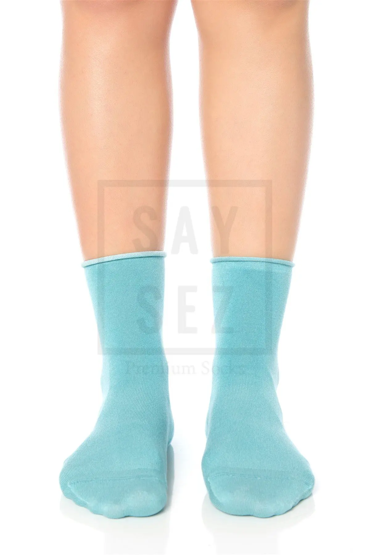 Bambu Kadın Lastiksiz Su Yeşili Soket Dikişsiz Premium Çorap 3'lü Paket / İz Bırakmaz / Sıkmaz Çorap