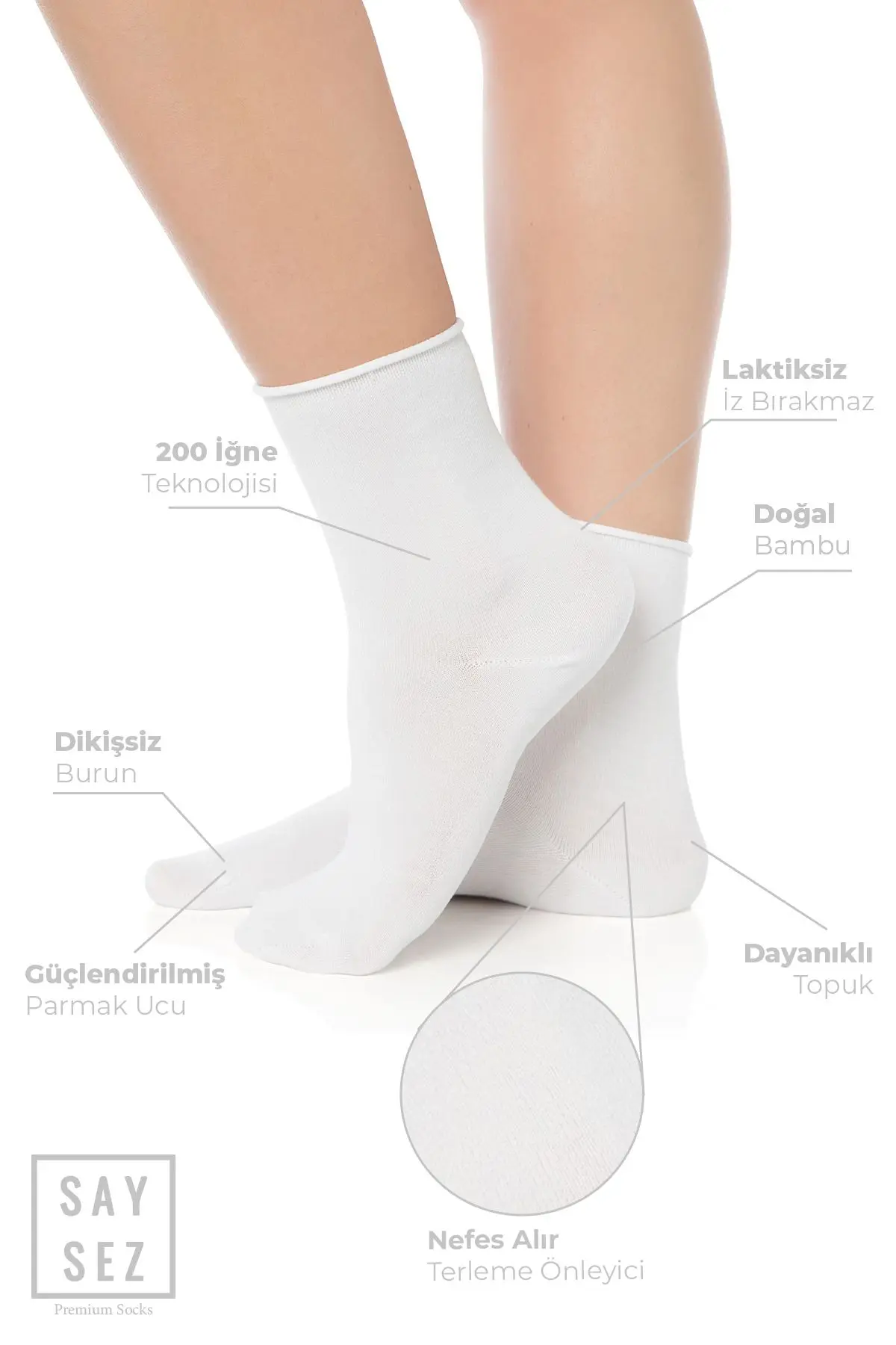 Bambu Kadın Lastiksiz Siyah-Beyaz-Gri (Asorti) Soket Dikişsiz Premium Çorap 3'lü /İz Bırakmaz/Sıkmaz