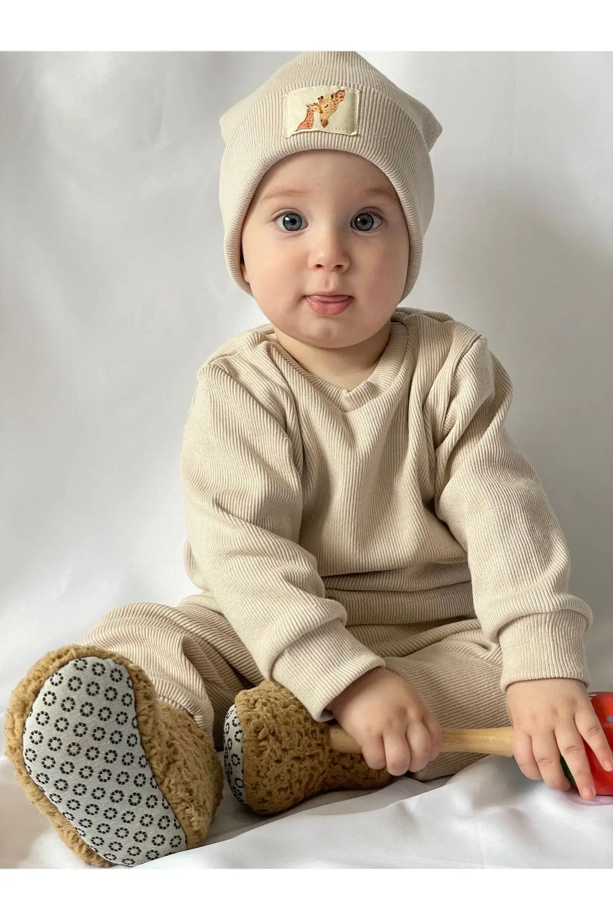 MiaBaby Pamuk Bereli 3'lü Takım Bebek Ve Çocuk Bej