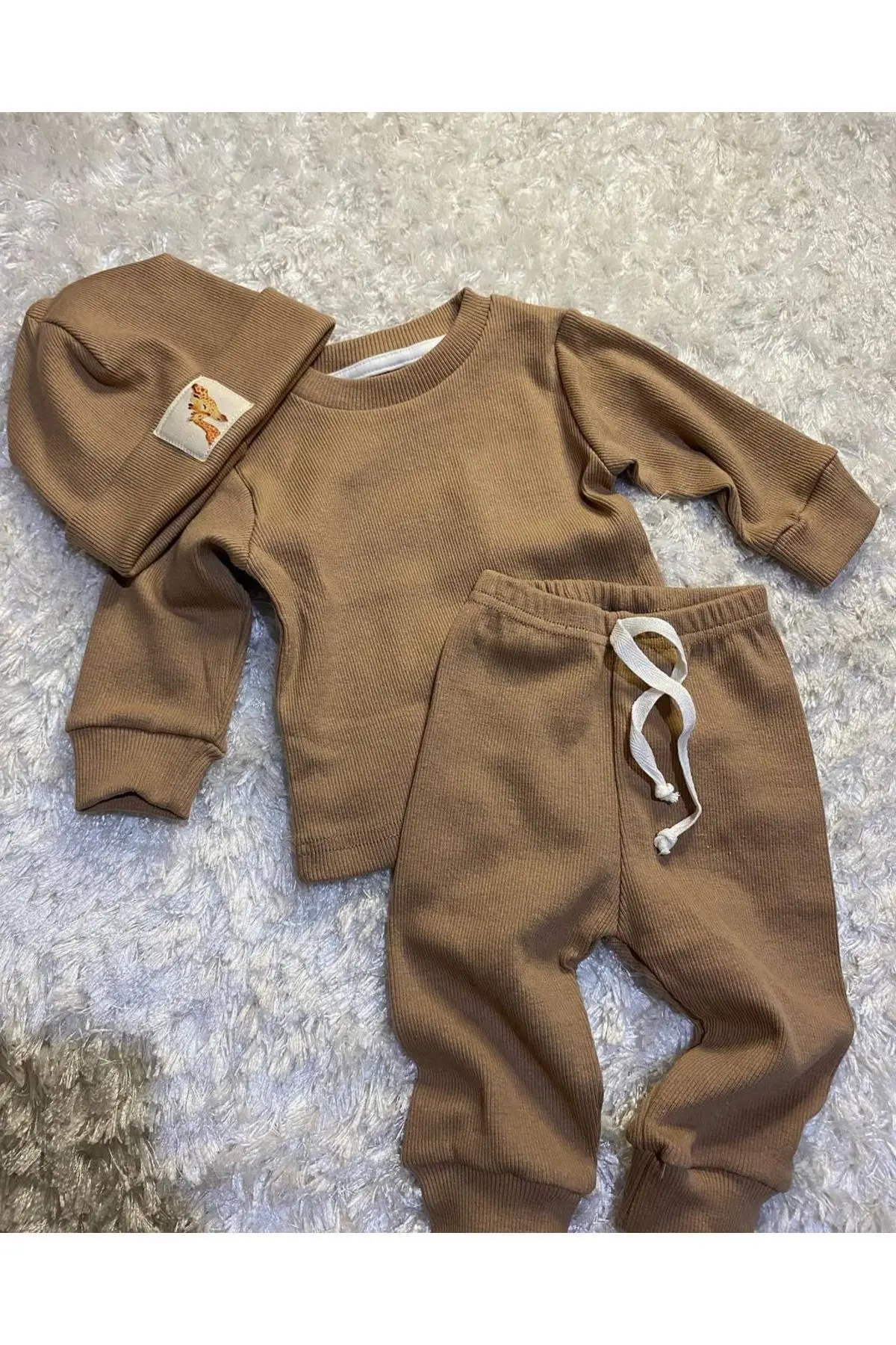 Pamuk Bereli 3'lü Takım Bebek Ve Çocuk Kahve