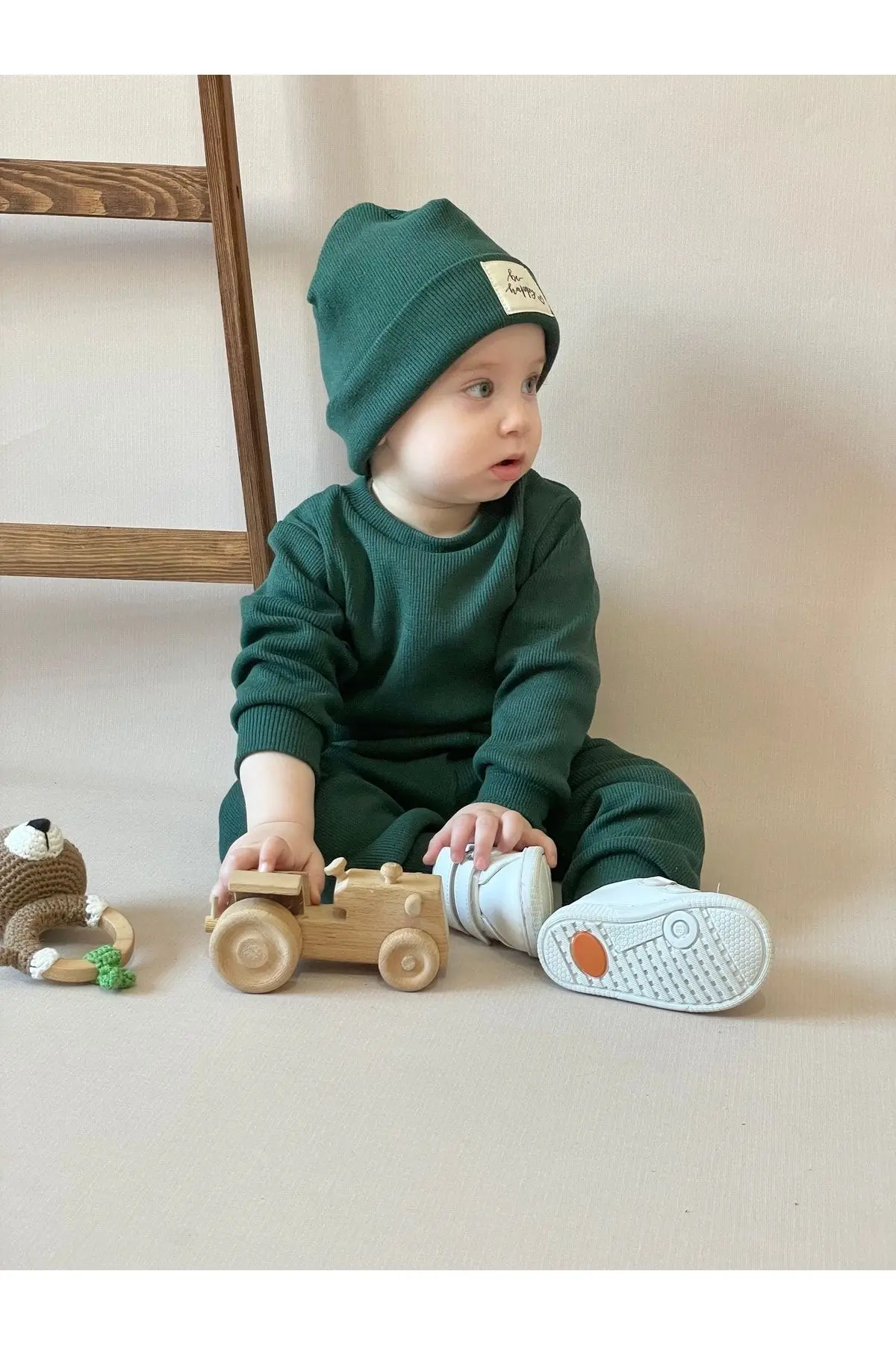 Pamuk Bereli 3'lü Takım Bebek Ve Çocuk Nefti Yeşil