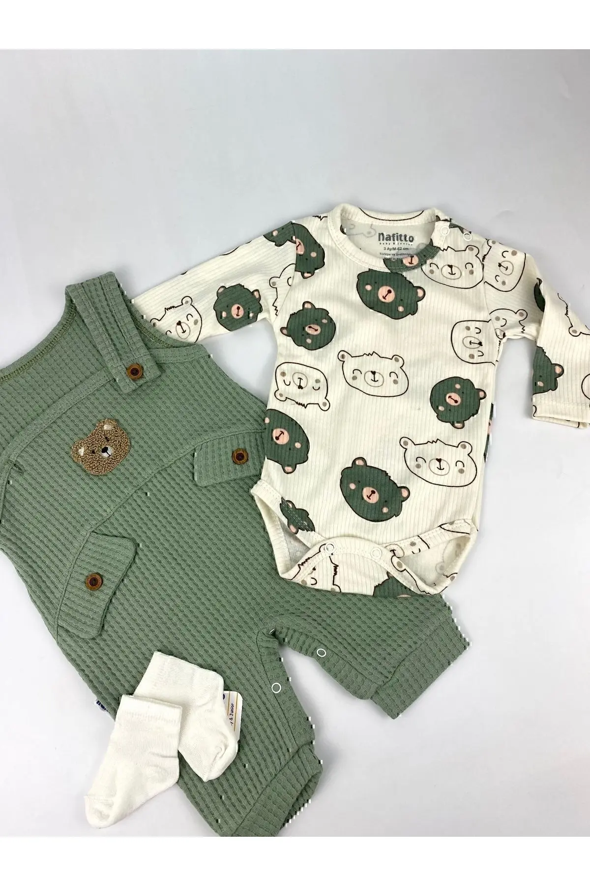 NAFİTTO Ayı Nakışlı Erkek Bebek Tulum