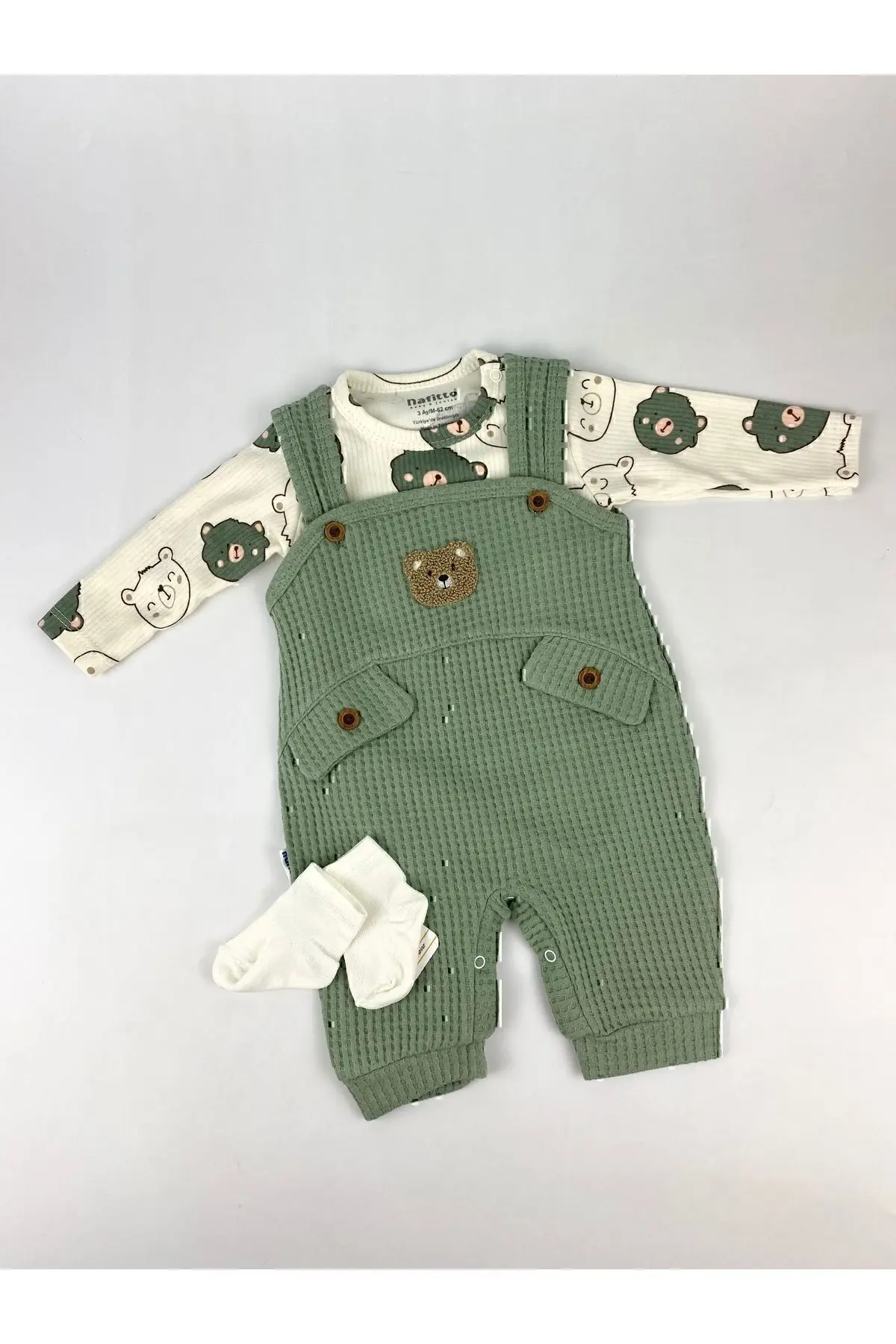 Ayı Nakışlı Erkek Bebek Tulum