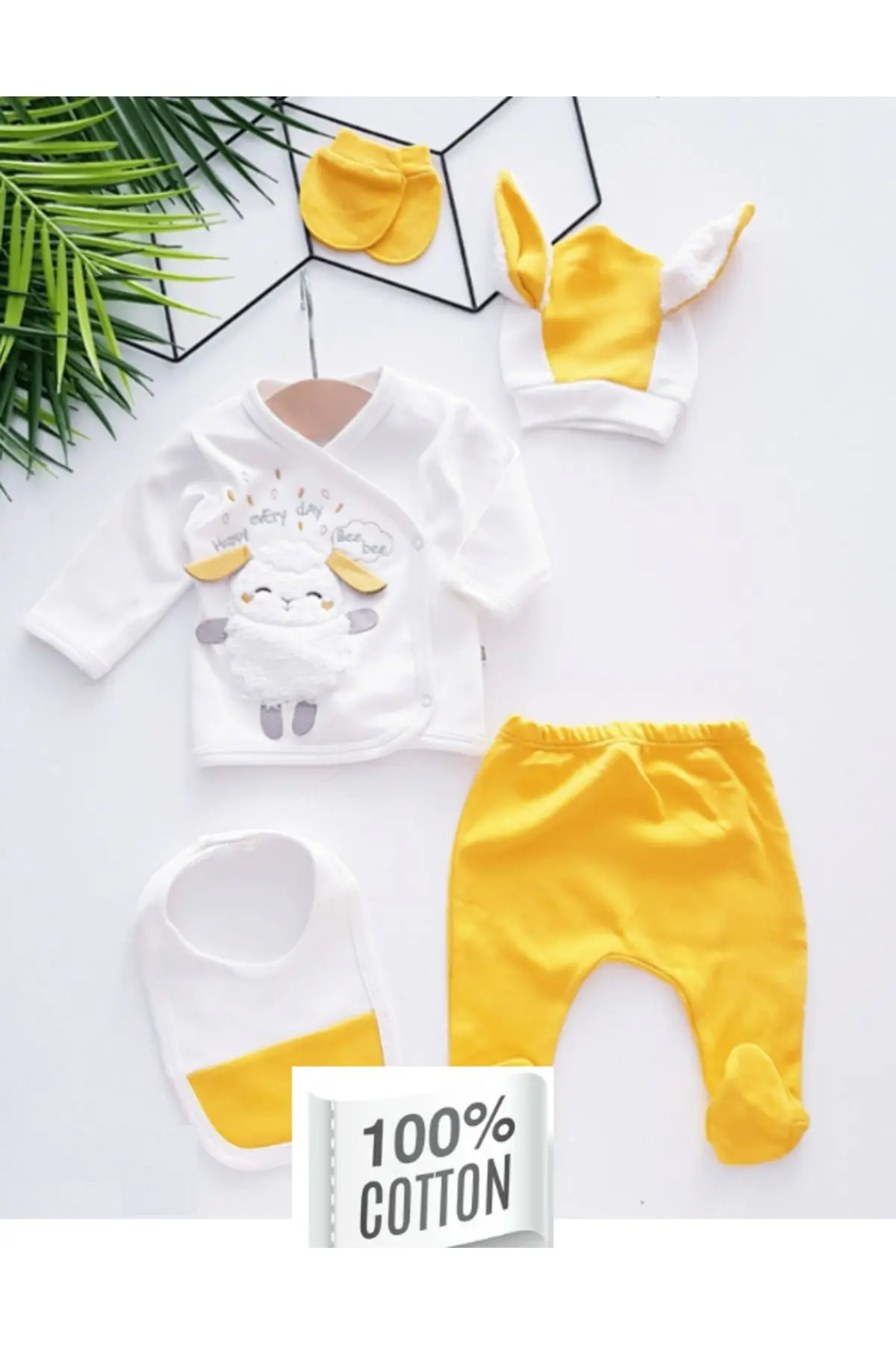 Pimadyo Hastane Çıkışı Organik Kumaş 100% Pamuk Kuzucuk Postlu Nakış İşlemeli 5 li Set