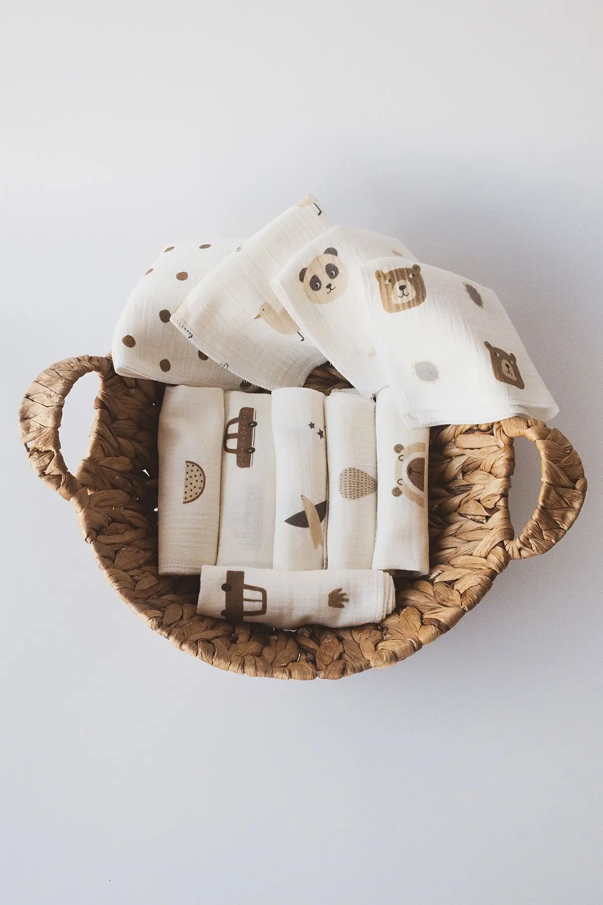 10'lu Desenli Müslin Bebek Ağız Mendili %100 Pamuk