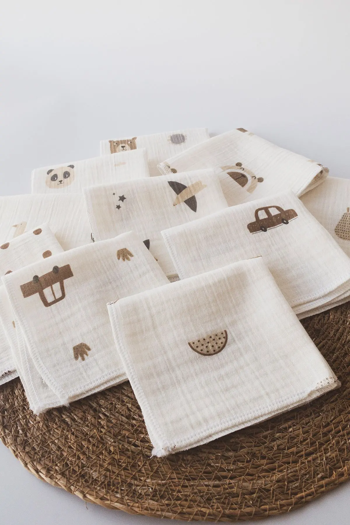 10'lu Desenli Müslin Bebek Ağız Mendili %100 Pamuk