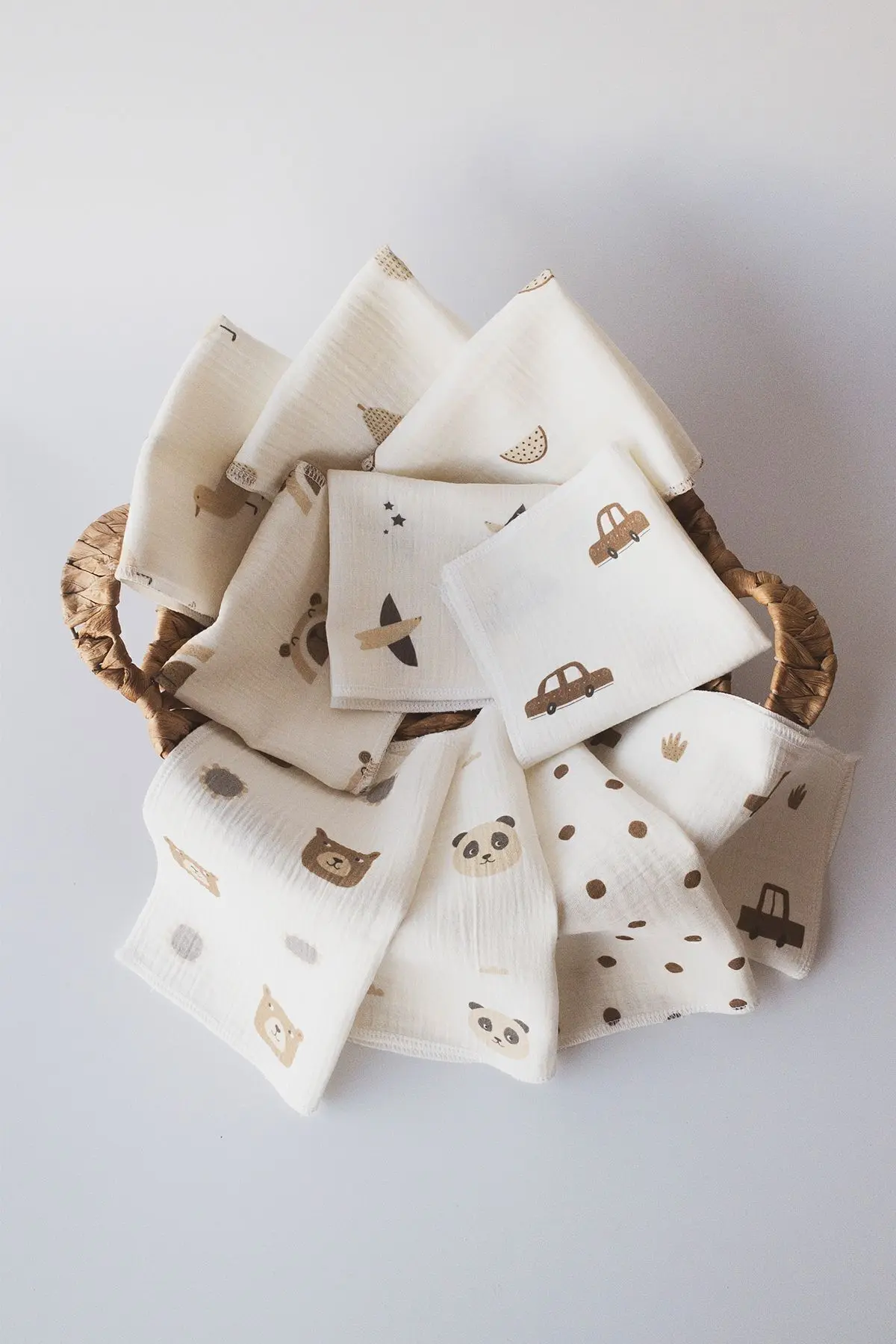 10'lu Desenli Müslin Bebek Ağız Mendili %100 Pamuk