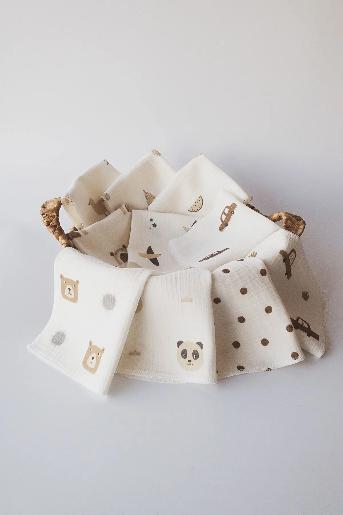 10'lu Desenli Müslin Bebek Ağız Mendili %100 Pamuk