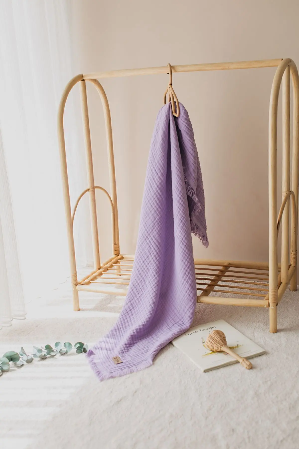 Lila Müslin Püsküllü Lila 4 Katlı Müslin 110x110cm / Yeni Seri /110x110cm