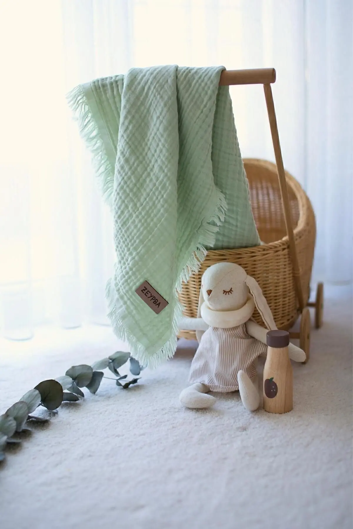 Su Yeşil Muslin 4 Katlı Müslin %100 Pamuk 110x110cm Pamuksu Yumuşaklık / Yeni Seri